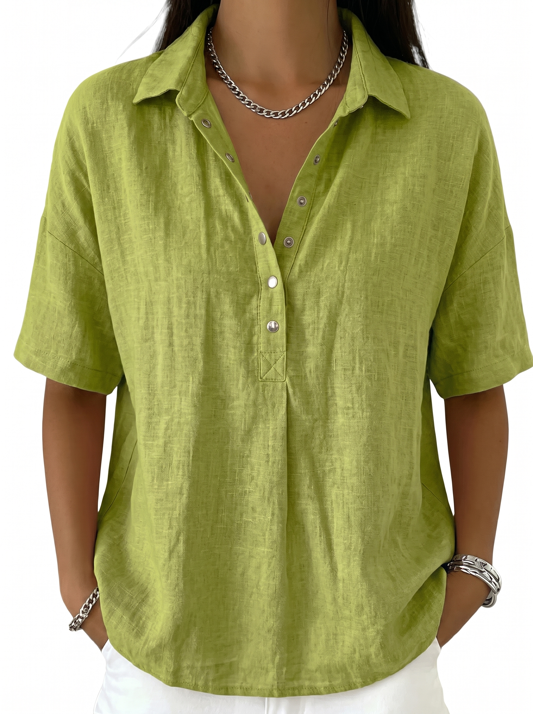 Women's Classic Collar Button-Up Blouse Long Sleeve Top