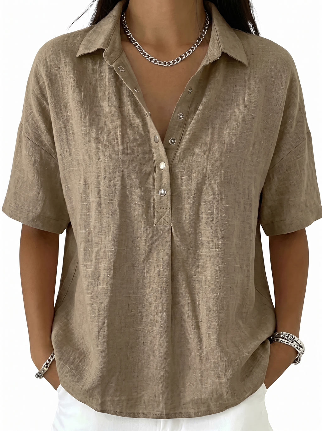 Women's Classic Collar Button-Up Blouse Long Sleeve Top