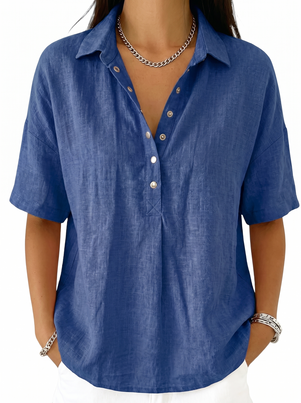 Women's Classic Collar Button-Up Blouse Long Sleeve Top
