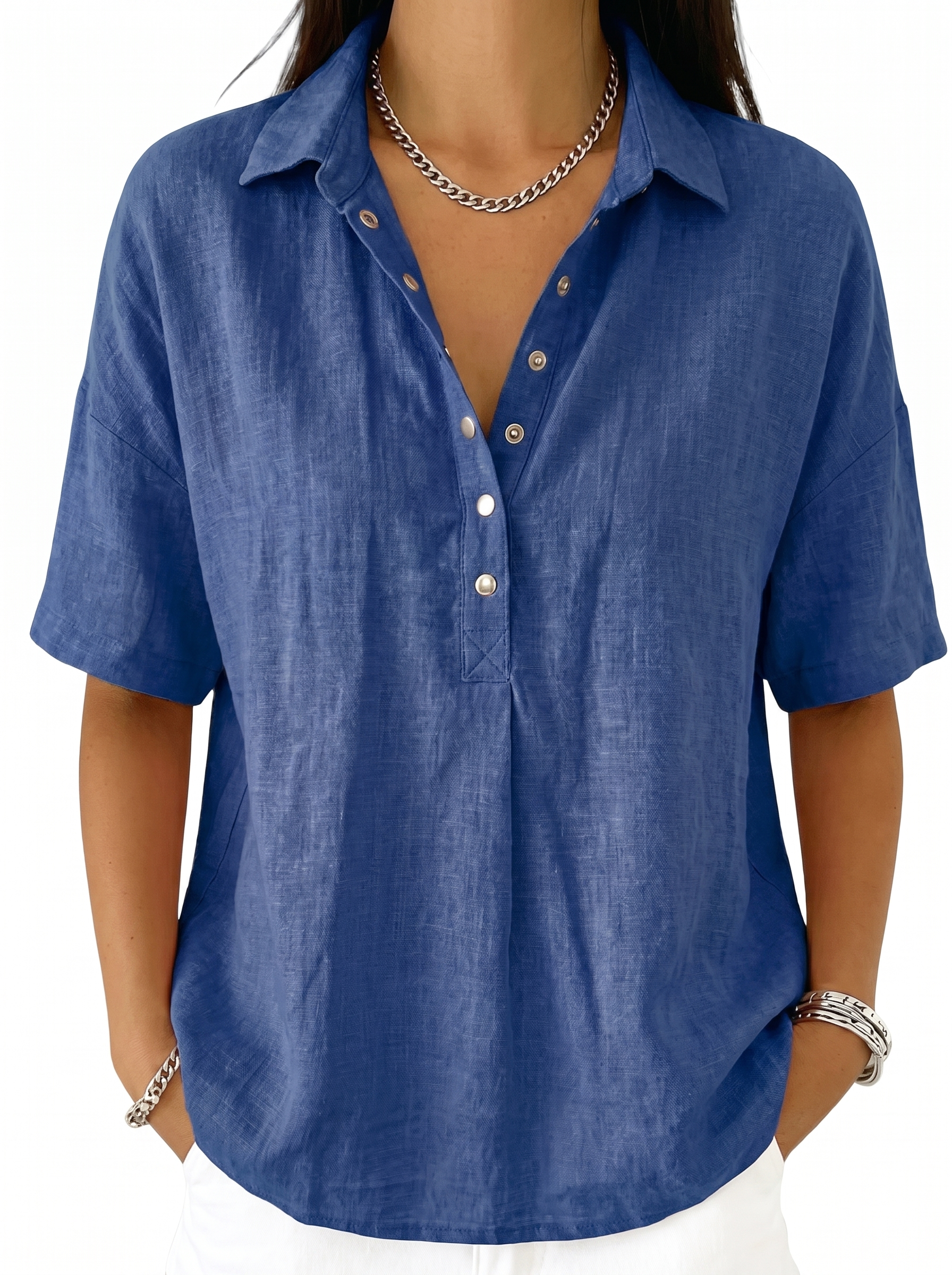 Women's Classic Collar Button-Up Blouse Long Sleeve Top
