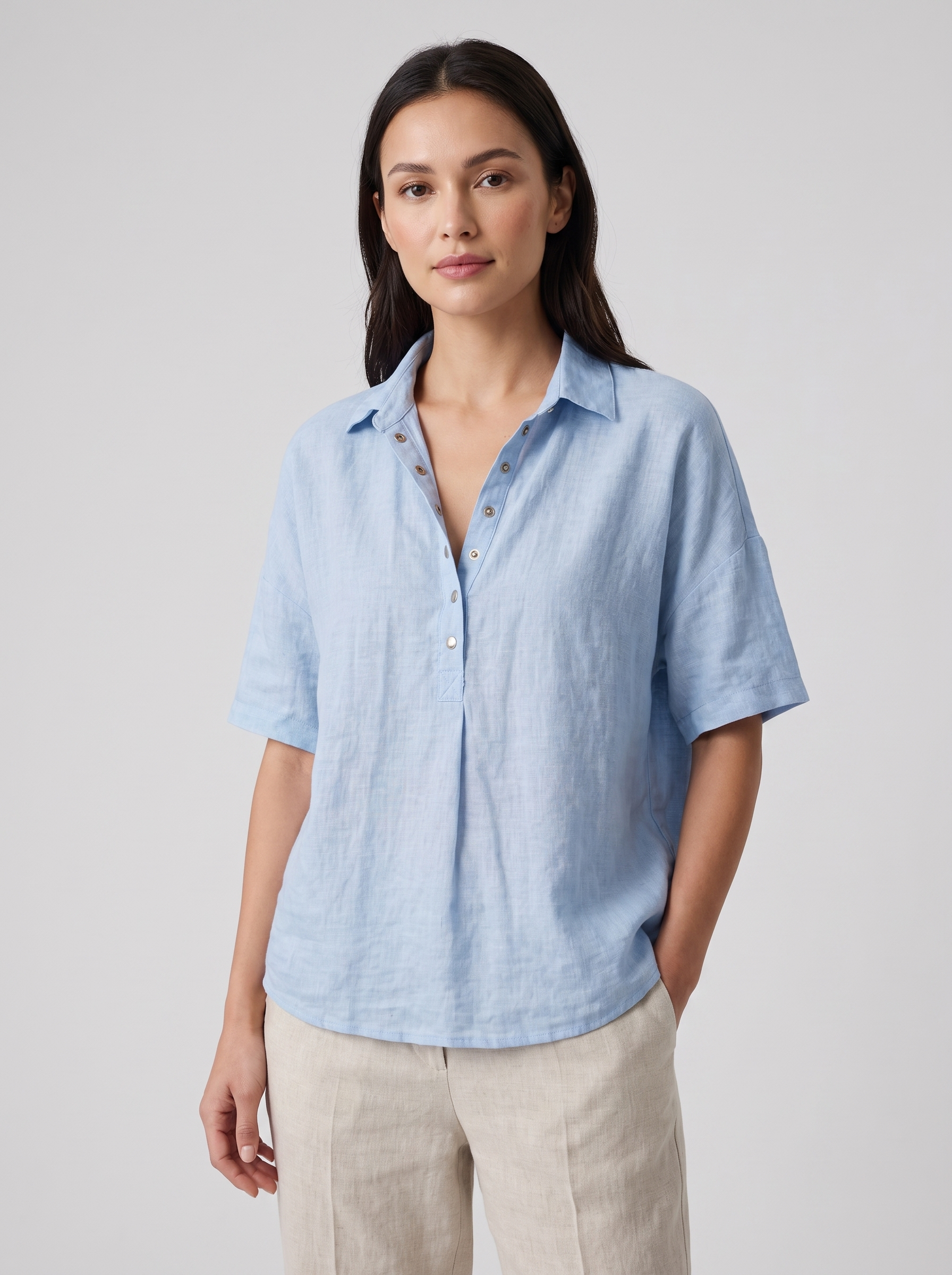 Women's Classic Collar Button-Up Blouse Long Sleeve Top