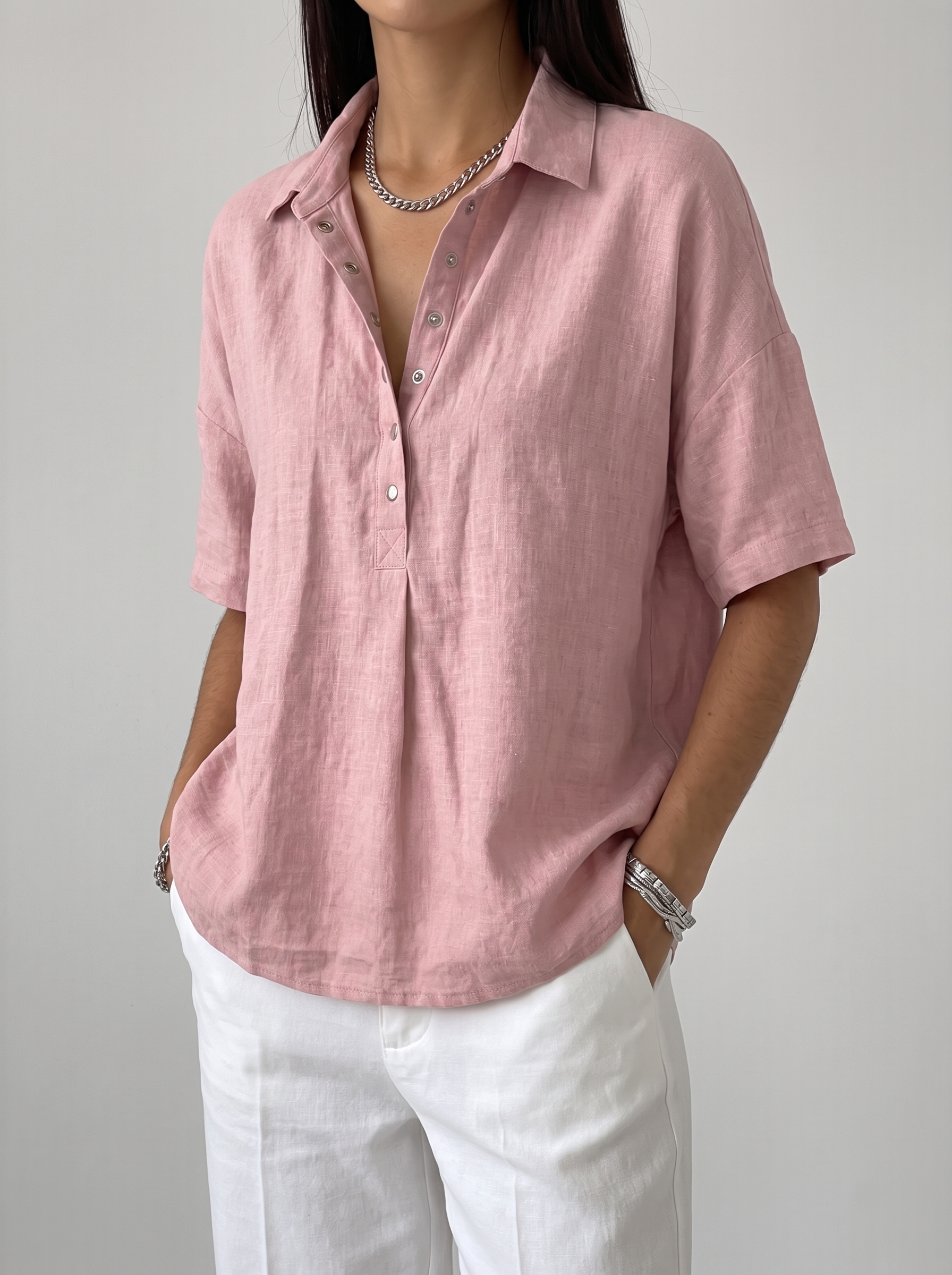 Women's Classic Collar Button-Up Blouse Long Sleeve Top