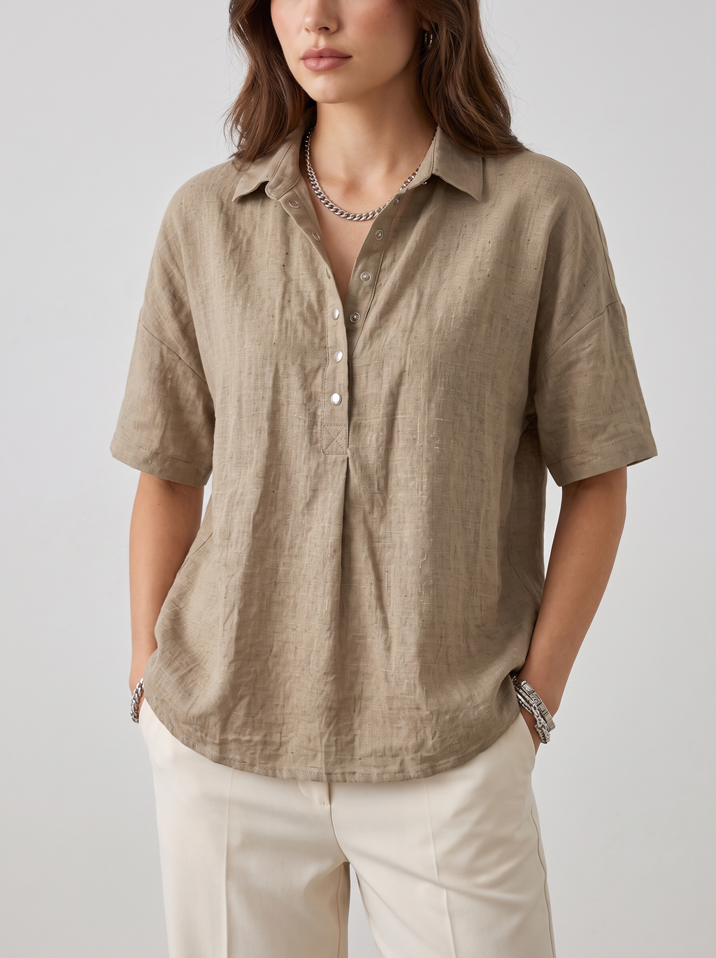Women's Classic Collar Button-Up Blouse Long Sleeve Top