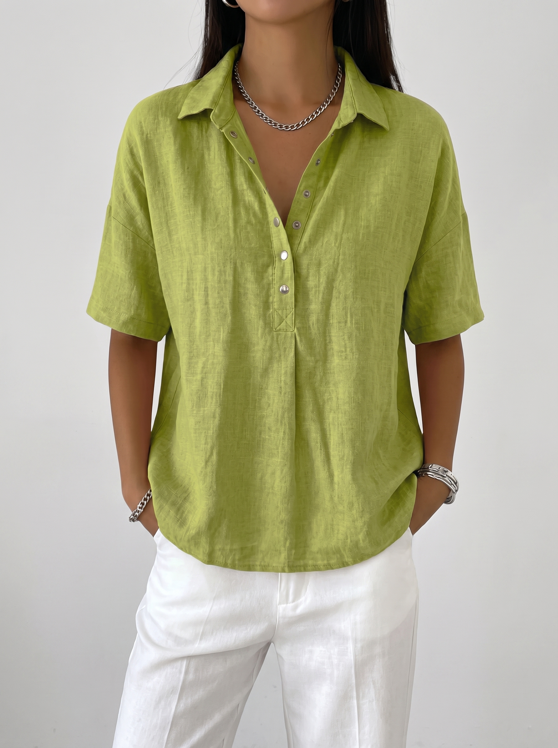 Women's Classic Collar Button-Up Blouse Long Sleeve Top