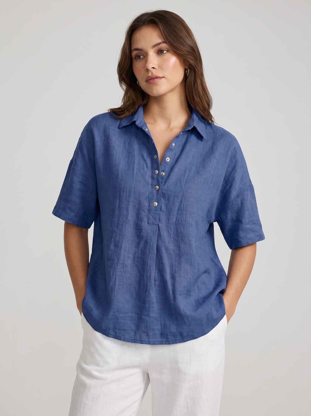 Women's Classic Collar Button-Up Blouse Long Sleeve Top