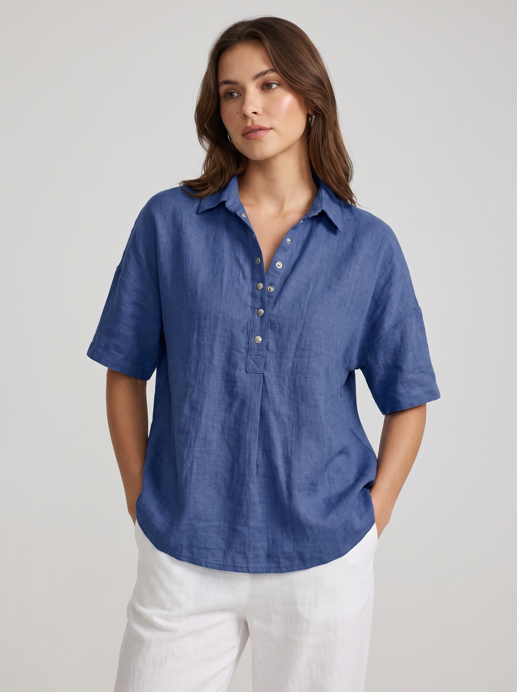 Women's Classic Collar Button-Up Blouse Long Sleeve Top