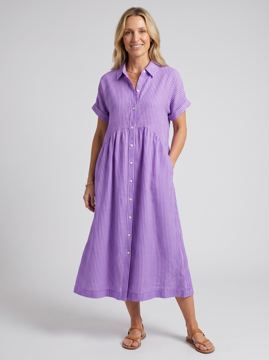 Women's Loose Striped Short Sleeve Summer Dress
