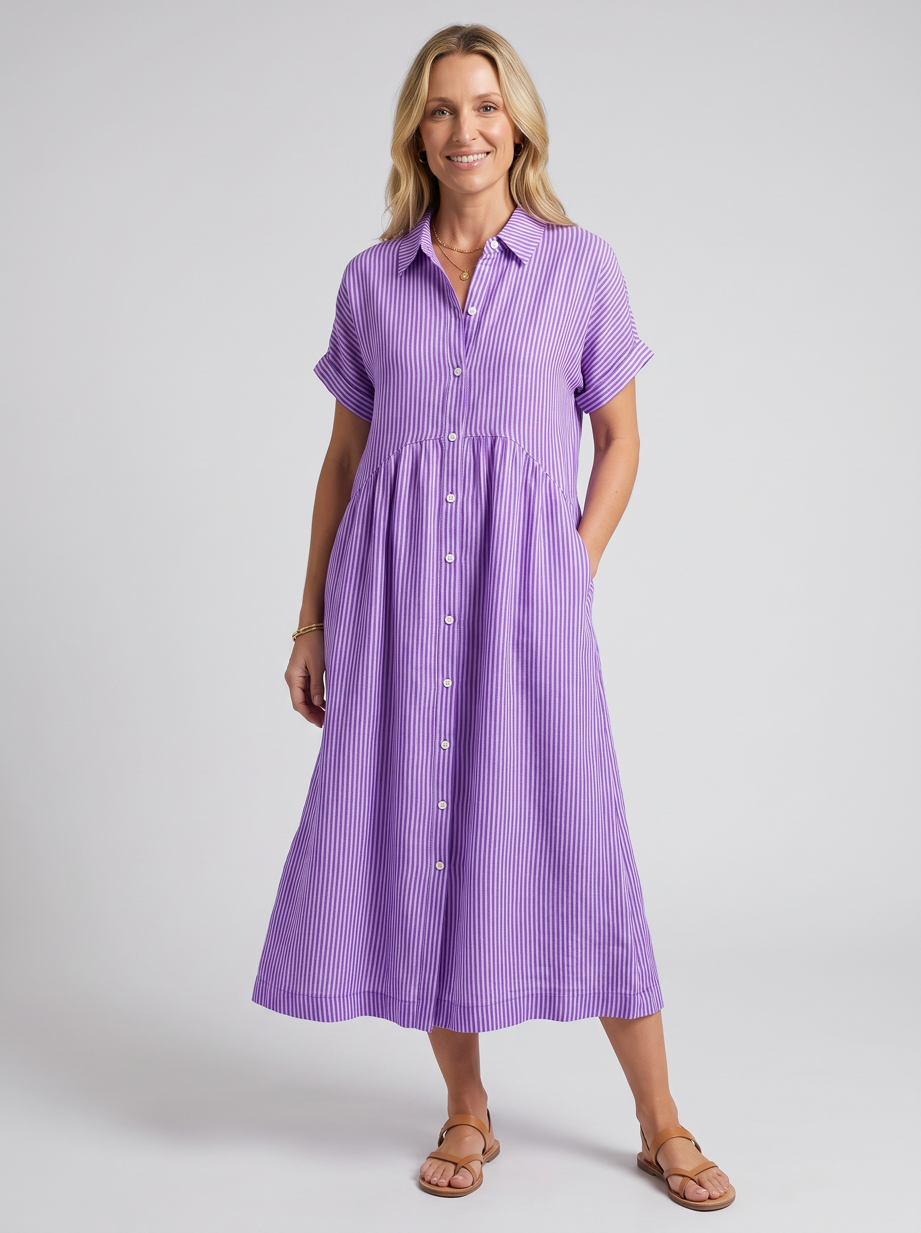 Women's Loose Striped Short Sleeve Summer Dress