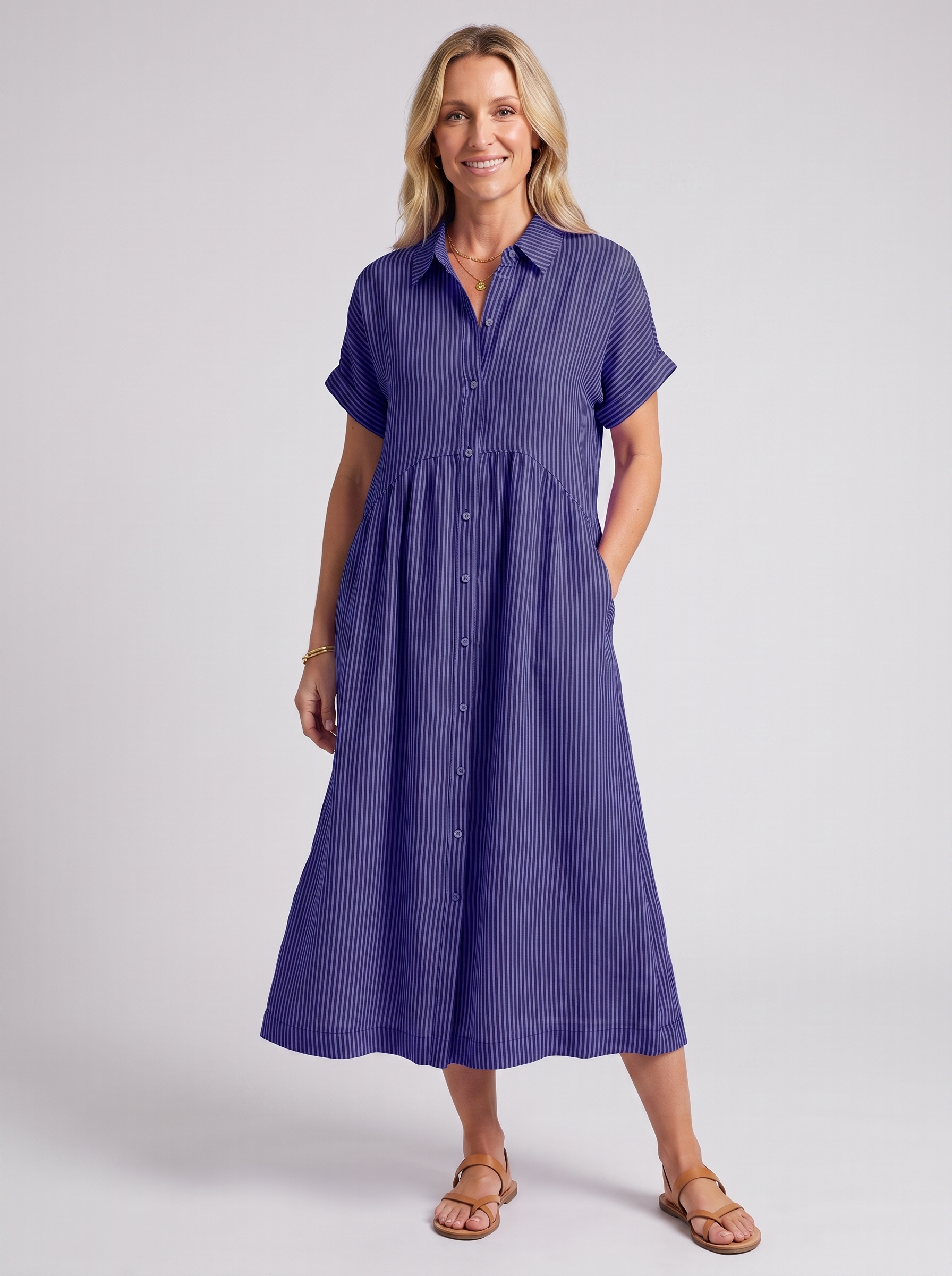 Women's Loose Striped Short Sleeve Summer Dress