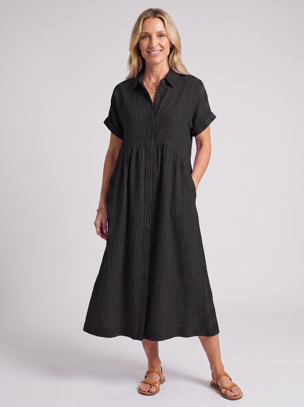 Women's Loose Striped Short Sleeve Summer Dress