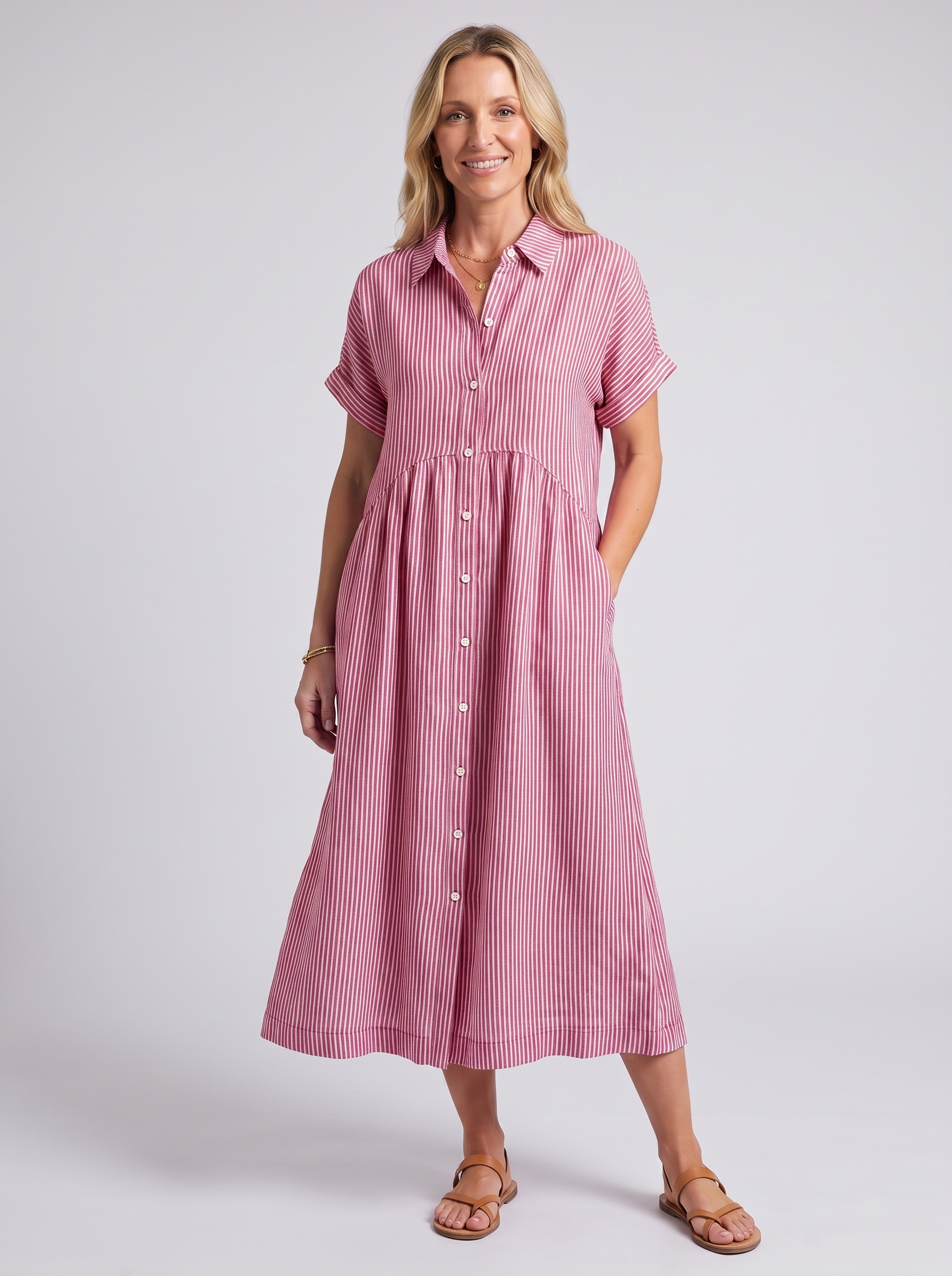 Women's Loose Striped Short Sleeve Summer Dress