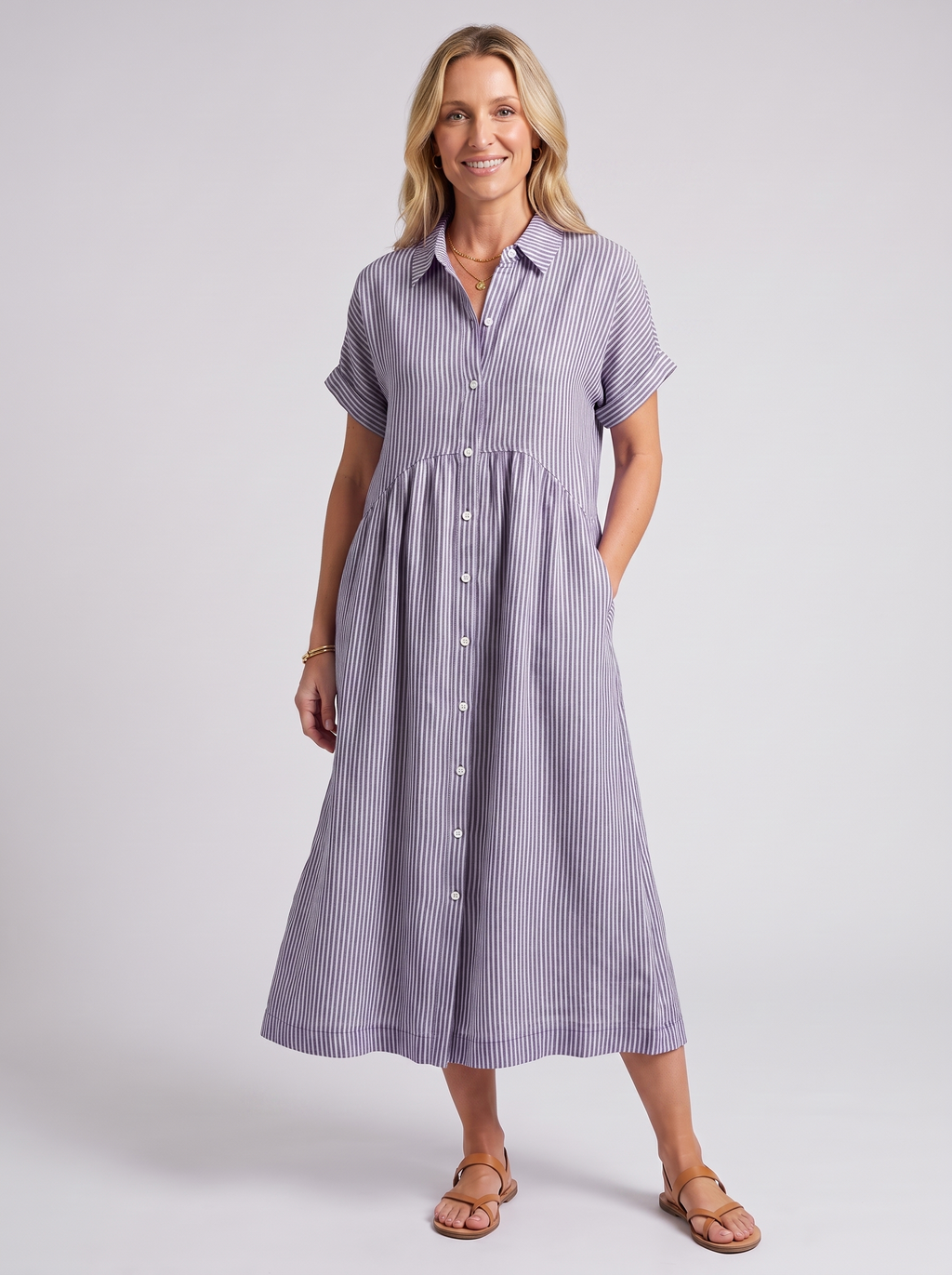 Women's Loose Striped Short Sleeve Summer Dress