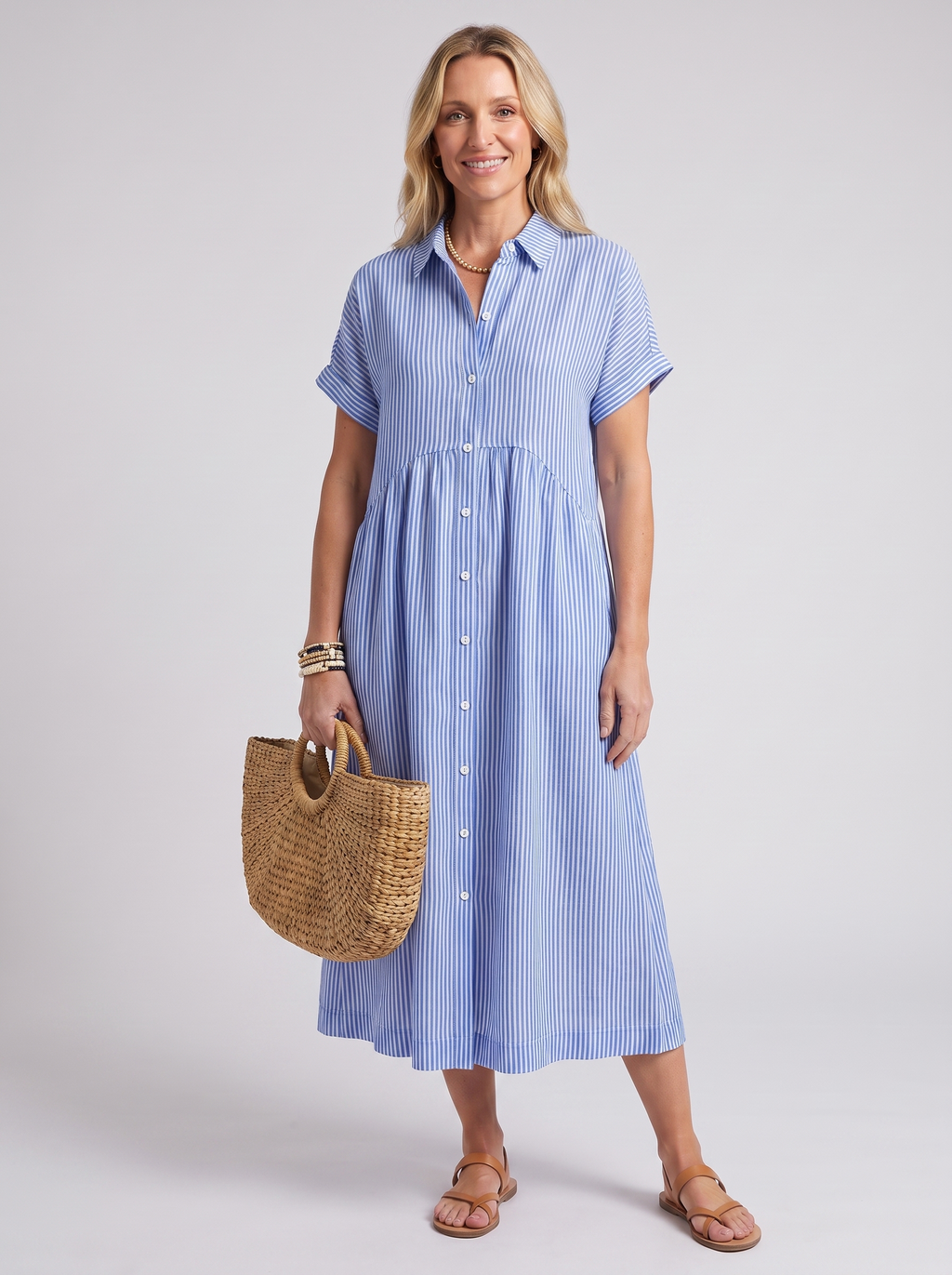 Women's Loose Striped Short Sleeve Summer Dress