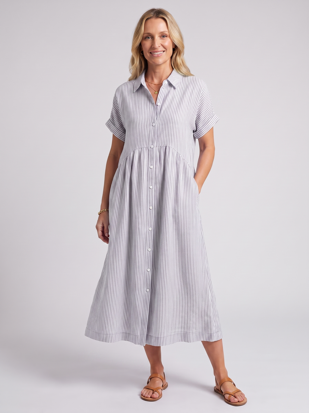 Women's Loose Striped Short Sleeve Summer Dress