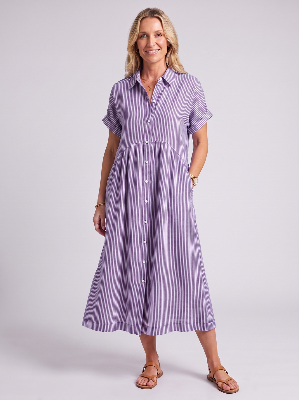 Women's Loose Striped Short Sleeve Summer Dress