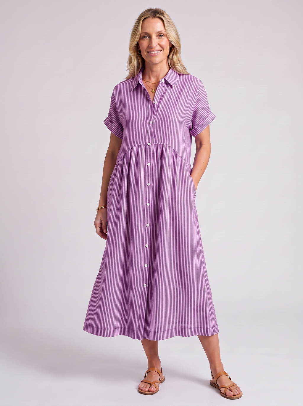Women's Loose Striped Short Sleeve Summer Dress