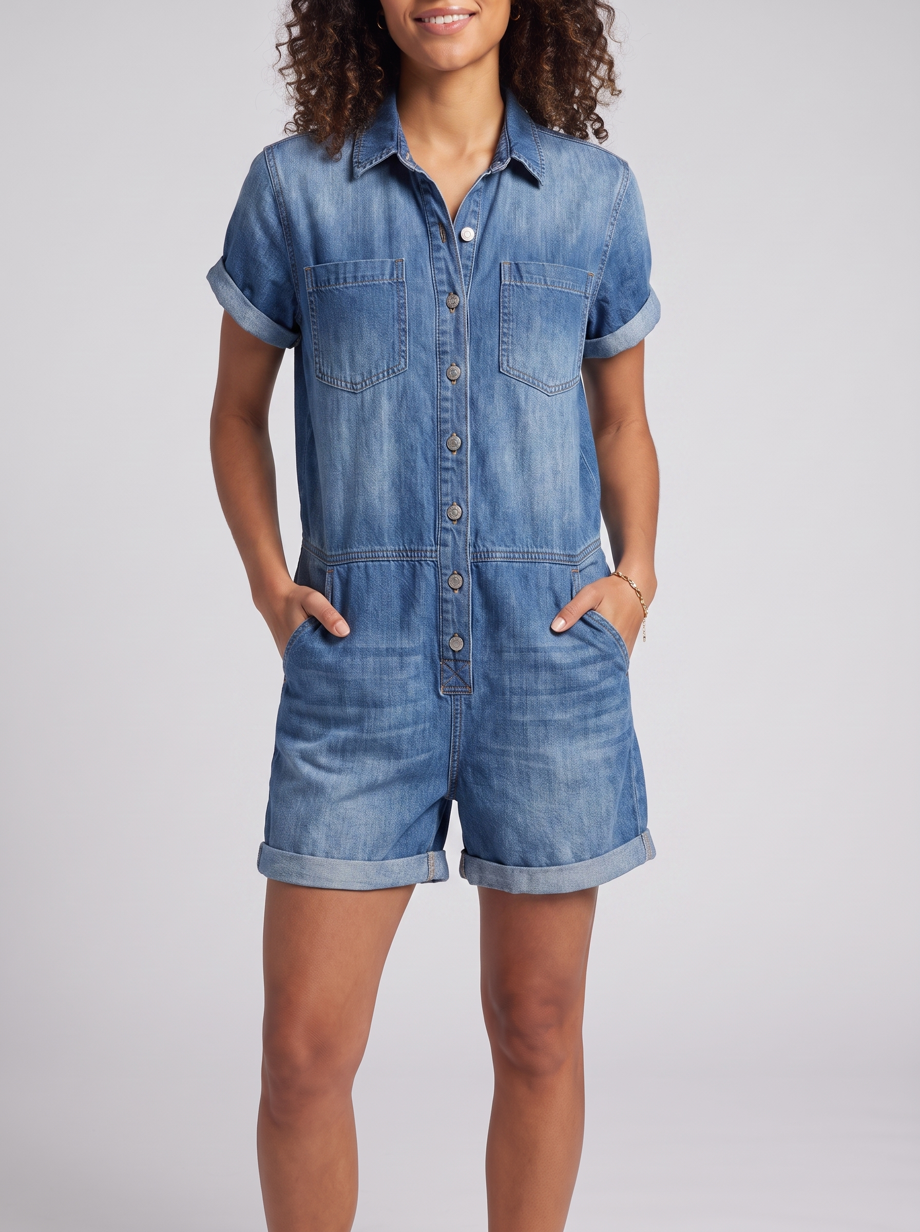 Women's Denim Jumpsuit with Multi Pockets