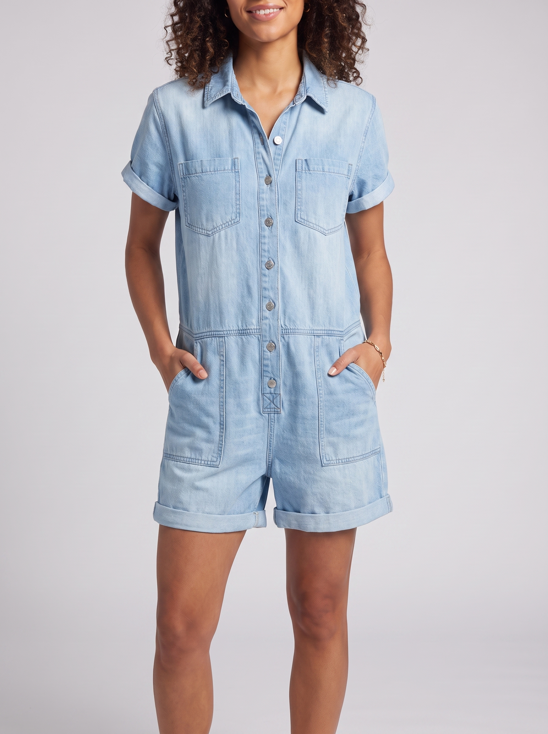 Women's Denim Jumpsuit with Multi Pockets