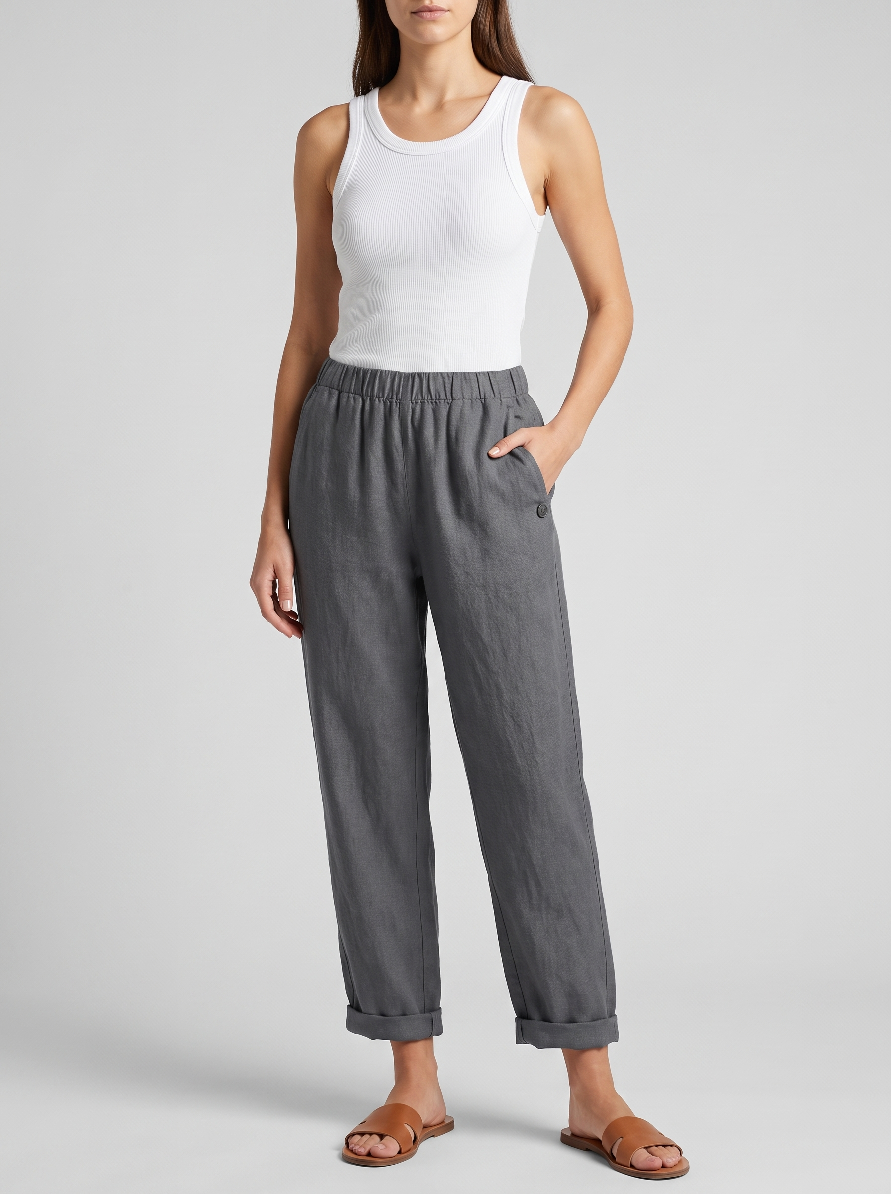Women's Casual Straight Trousers With Pockets