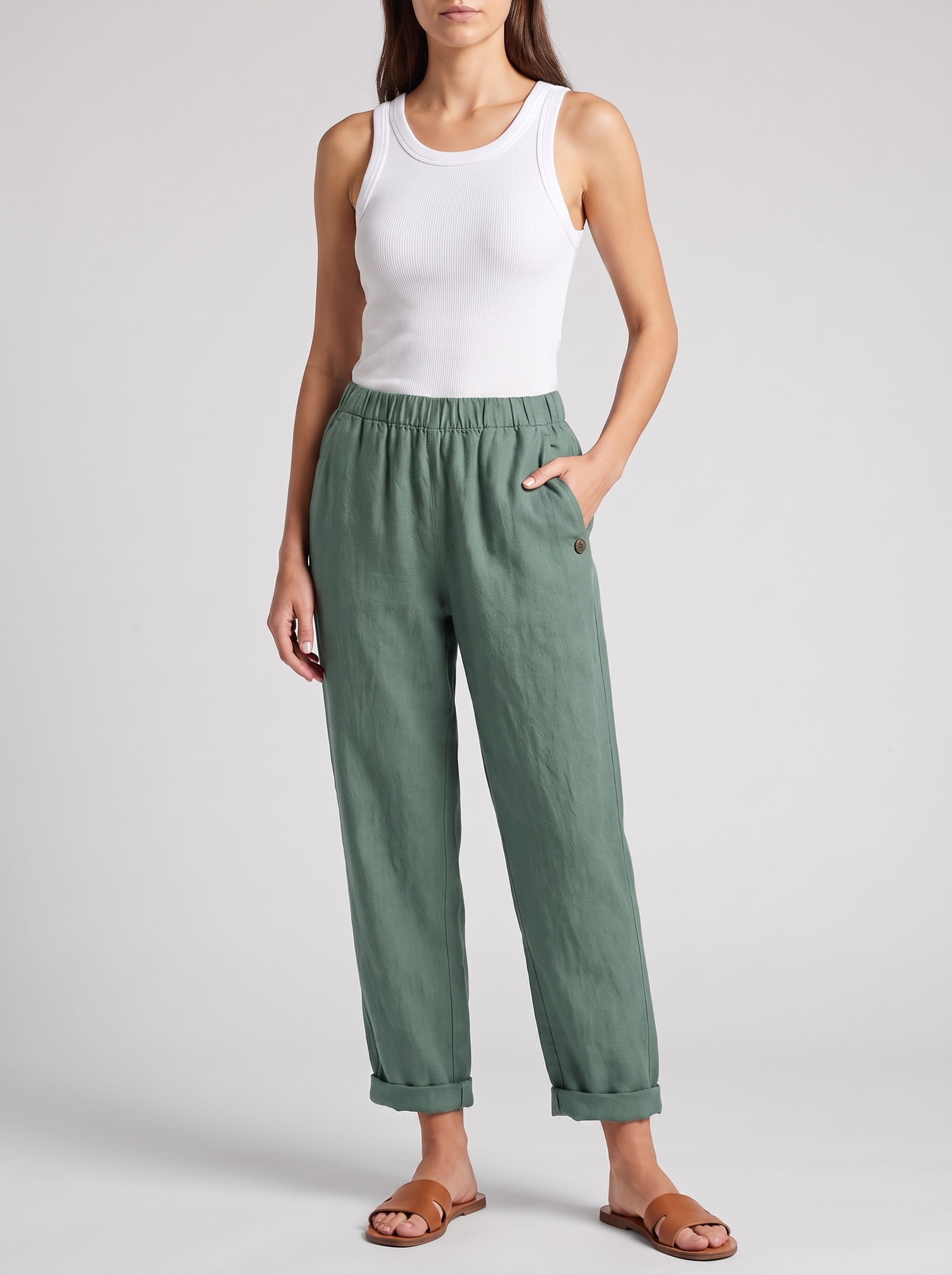 Women's Casual Straight Trousers With Pockets