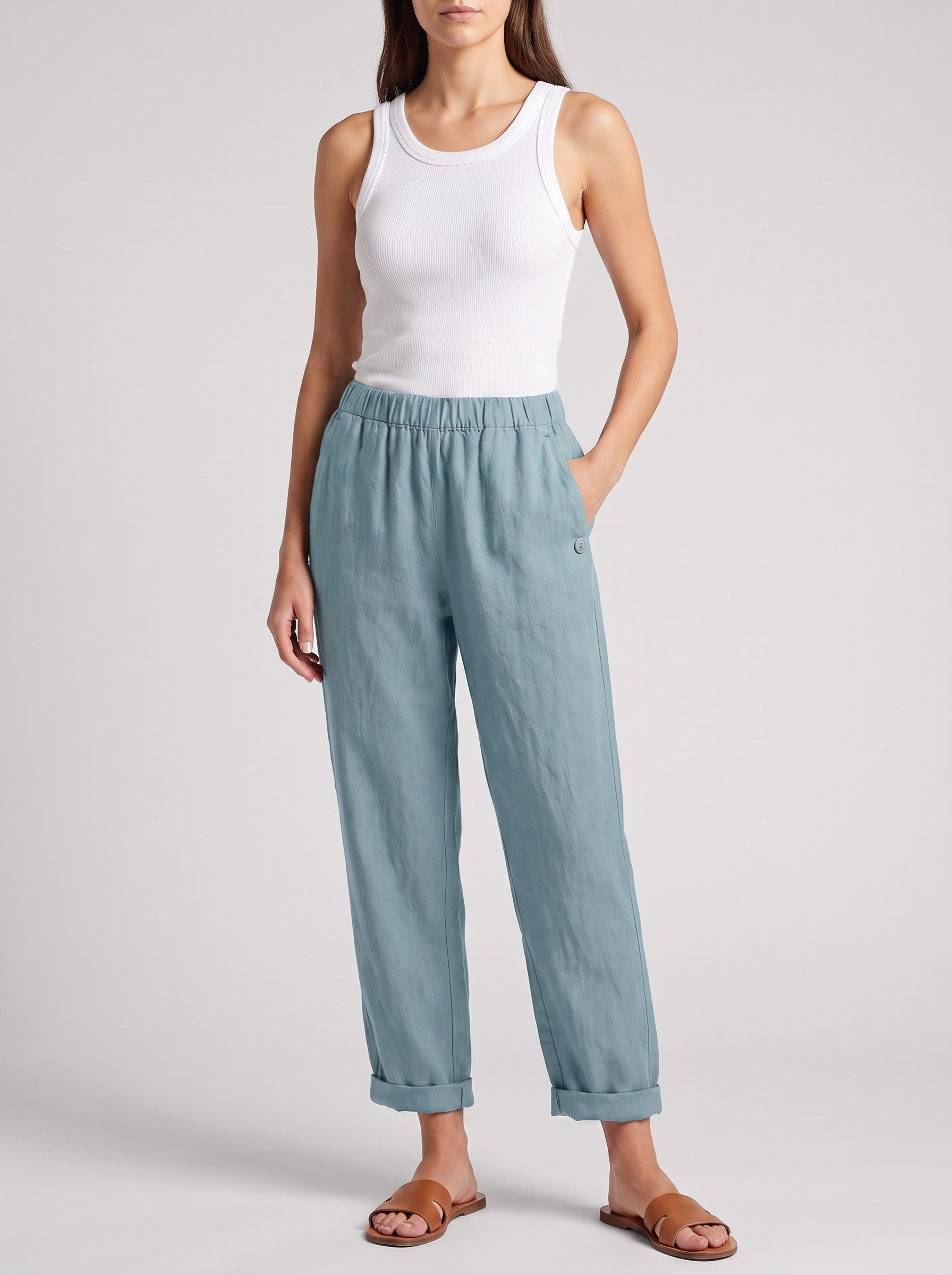 Women's Casual Straight Trousers With Pockets