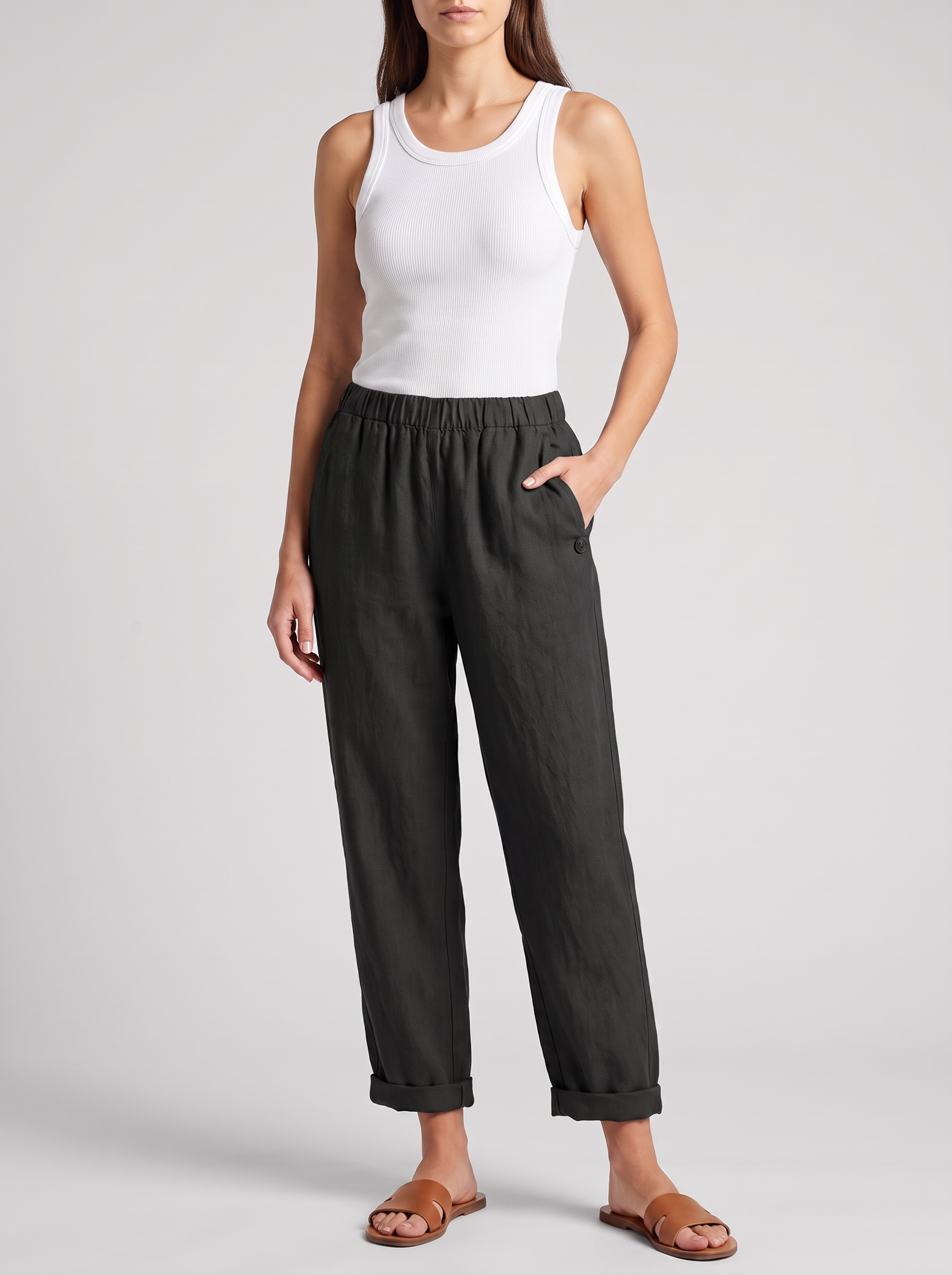 Women's Casual Straight Trousers With Pockets
