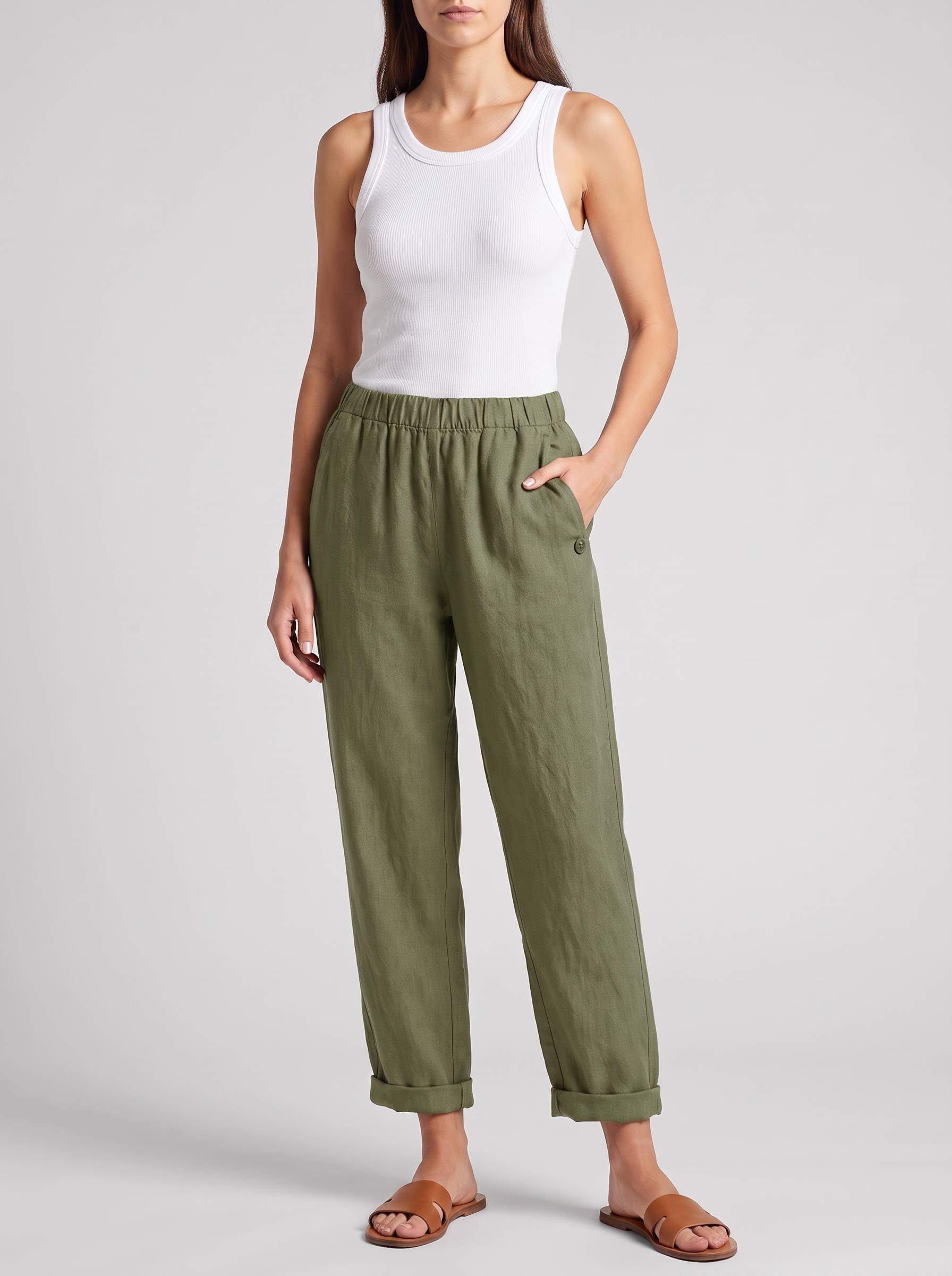 Women's Casual Straight Trousers With Pockets