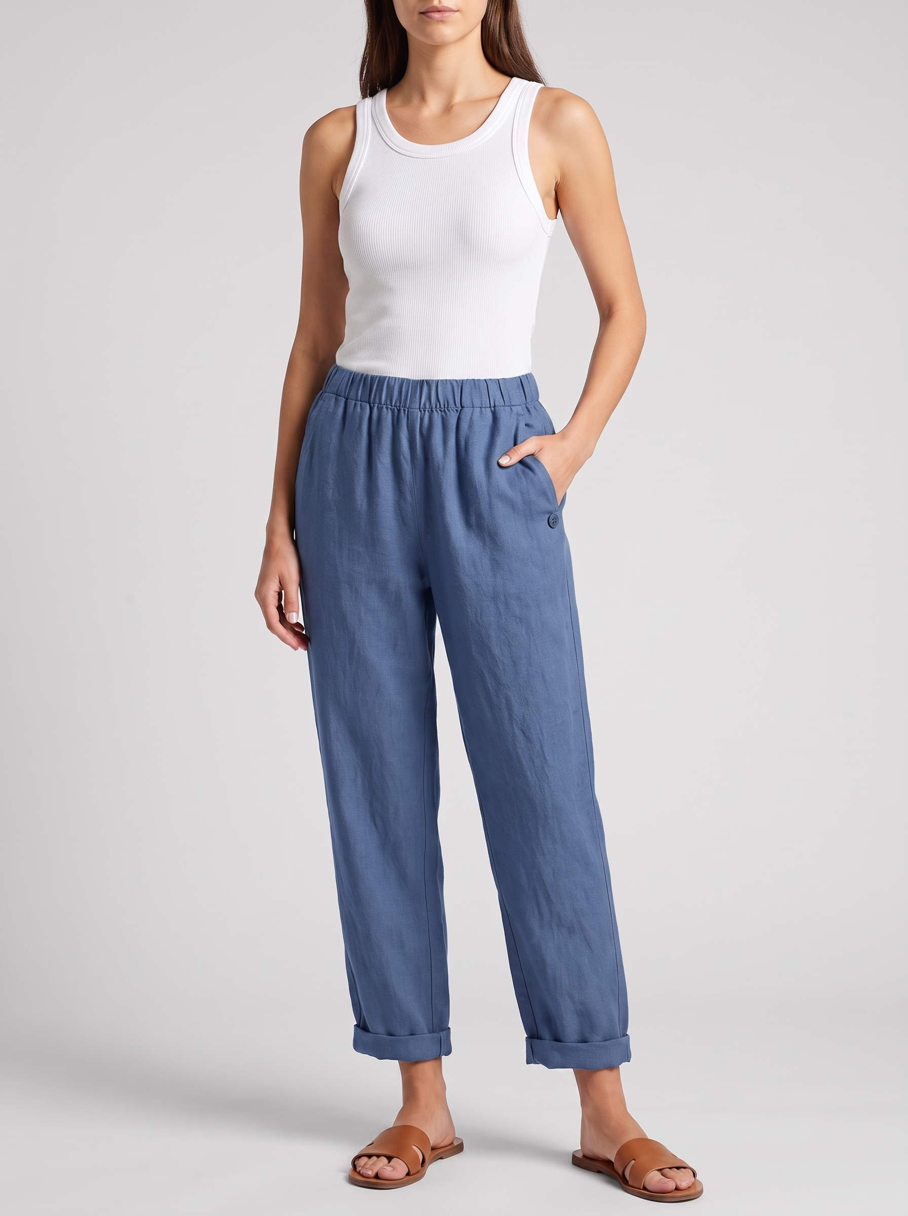 Women's Casual Straight Trousers With Pockets