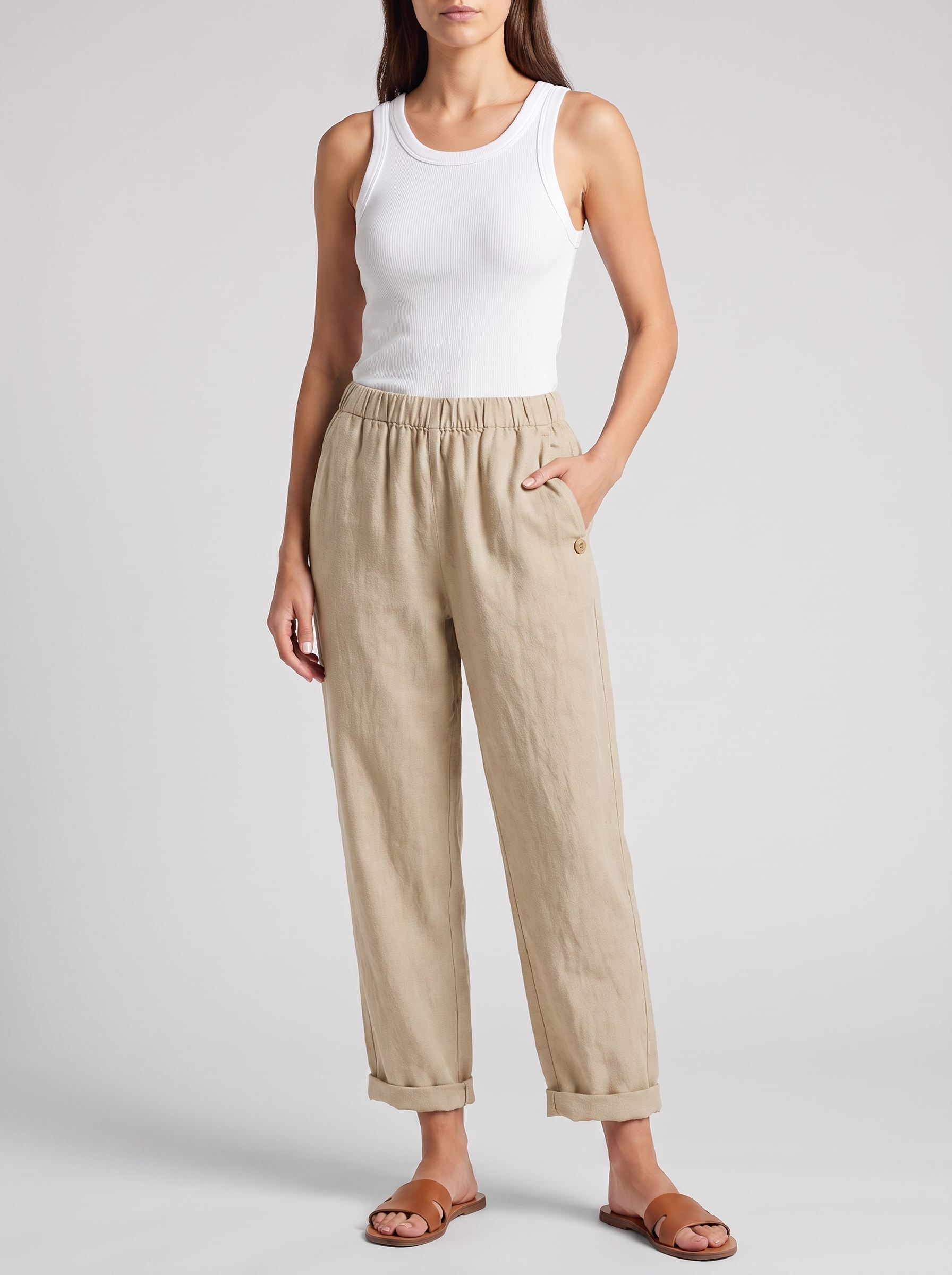 Women's Casual Straight Trousers With Pockets
