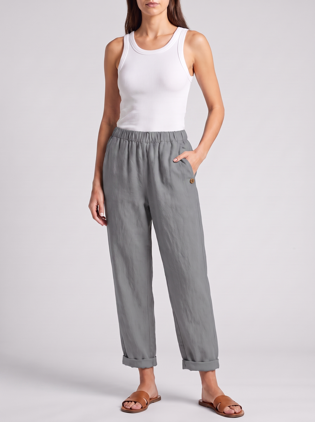 Women's Casual Straight Trousers With Pockets
