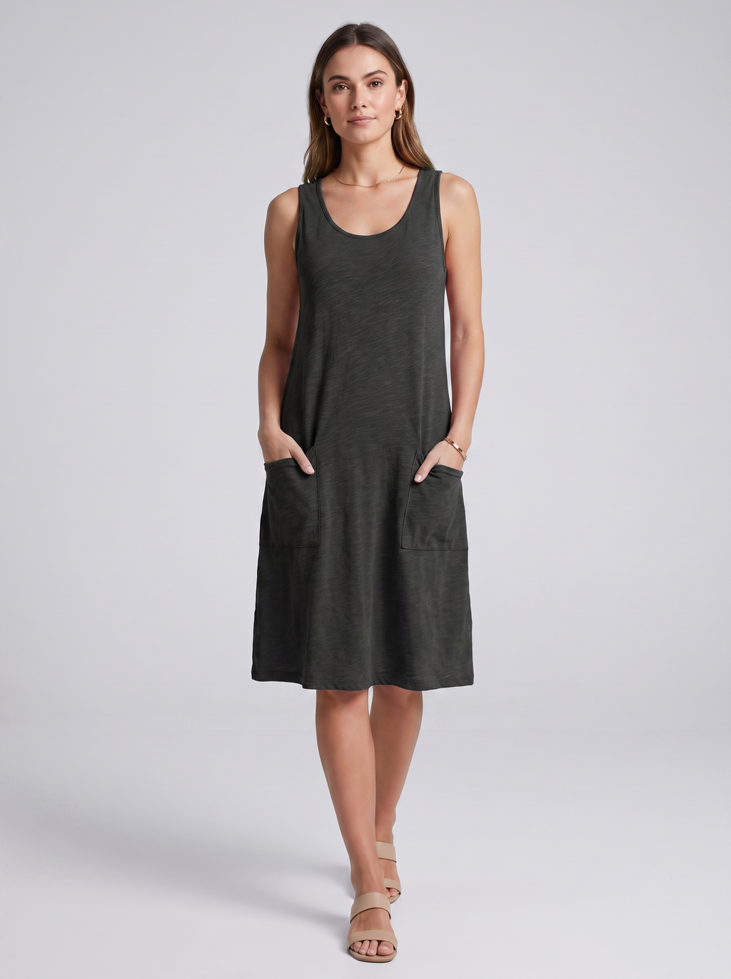 Women's Sleeveless Knitted Vest Dress with Pockets