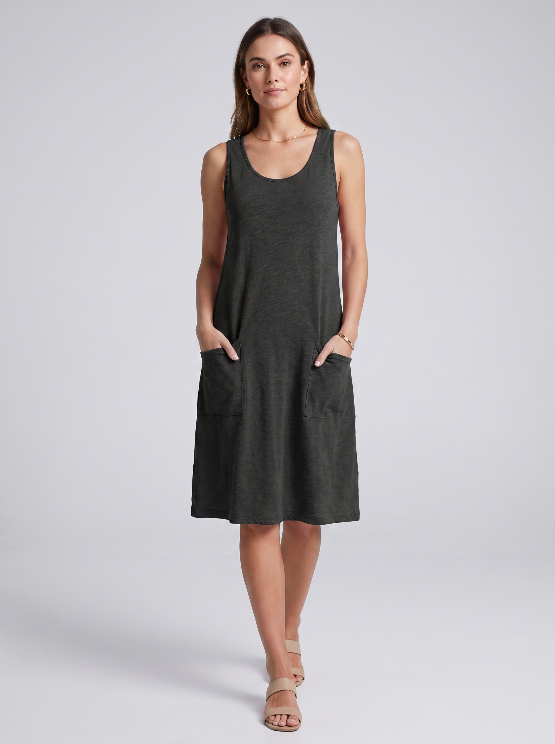 Women's Sleeveless Knitted Vest Dress with Pockets