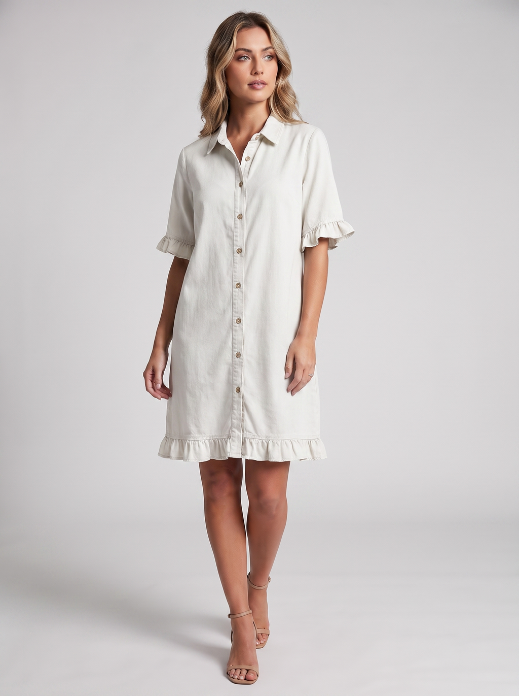 Women's Ruffled-Edge Casual Dress with Short Ruffle Sleeves