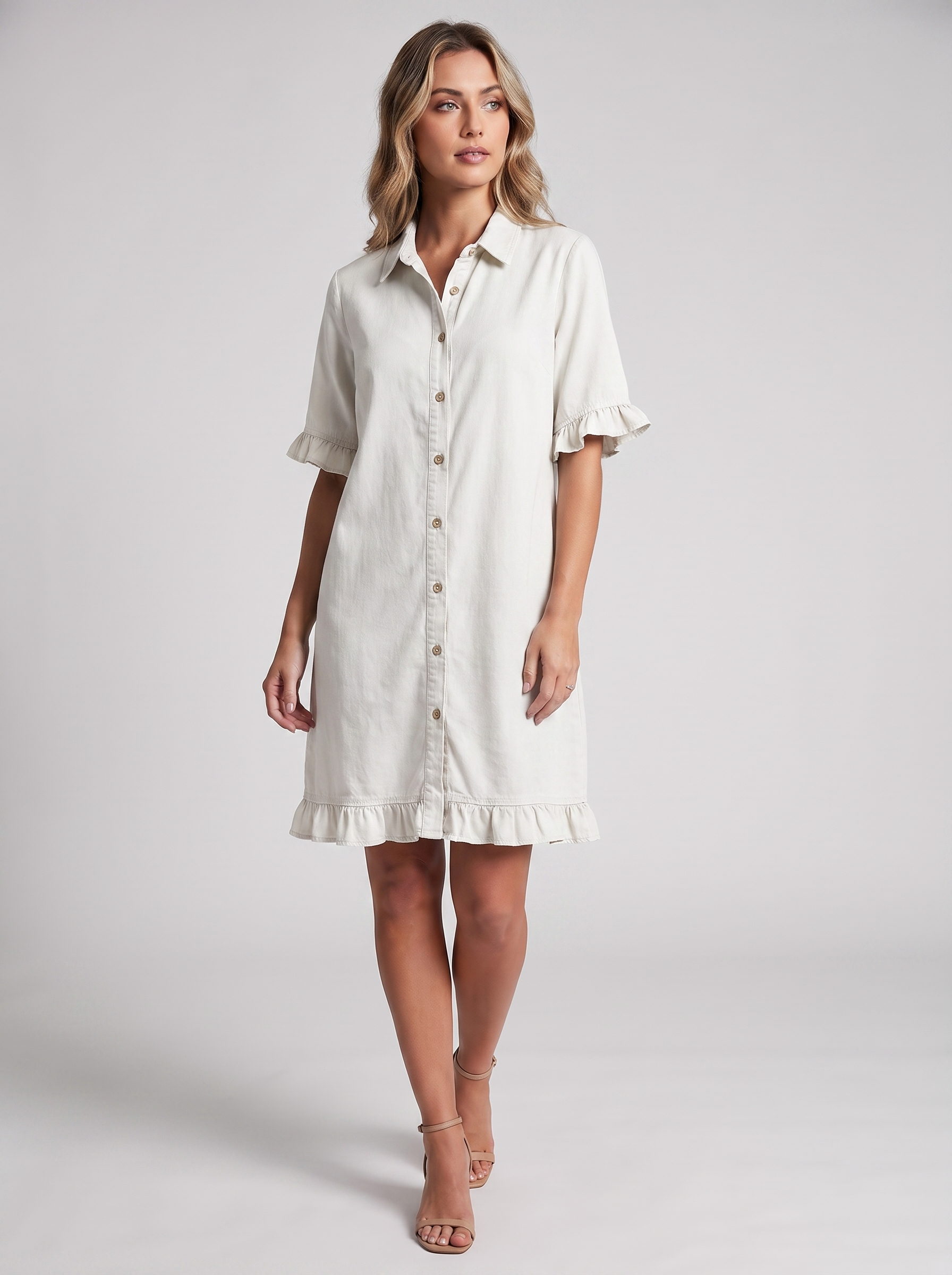 Women's Ruffled-Edge Casual Dress with Short Ruffle Sleeves