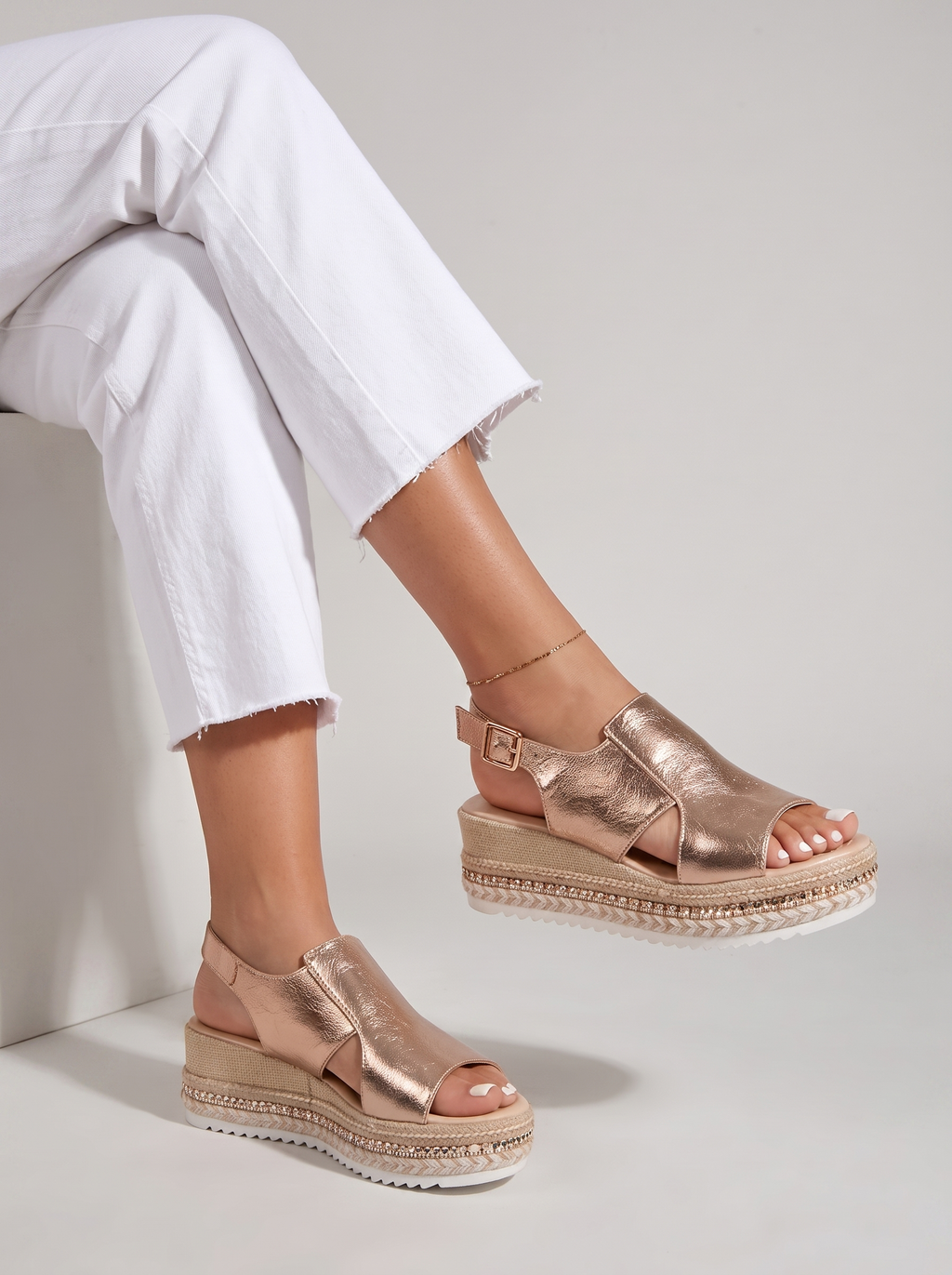Women's Buckle Wedge Sandals with Hollow Fish Mouth Design