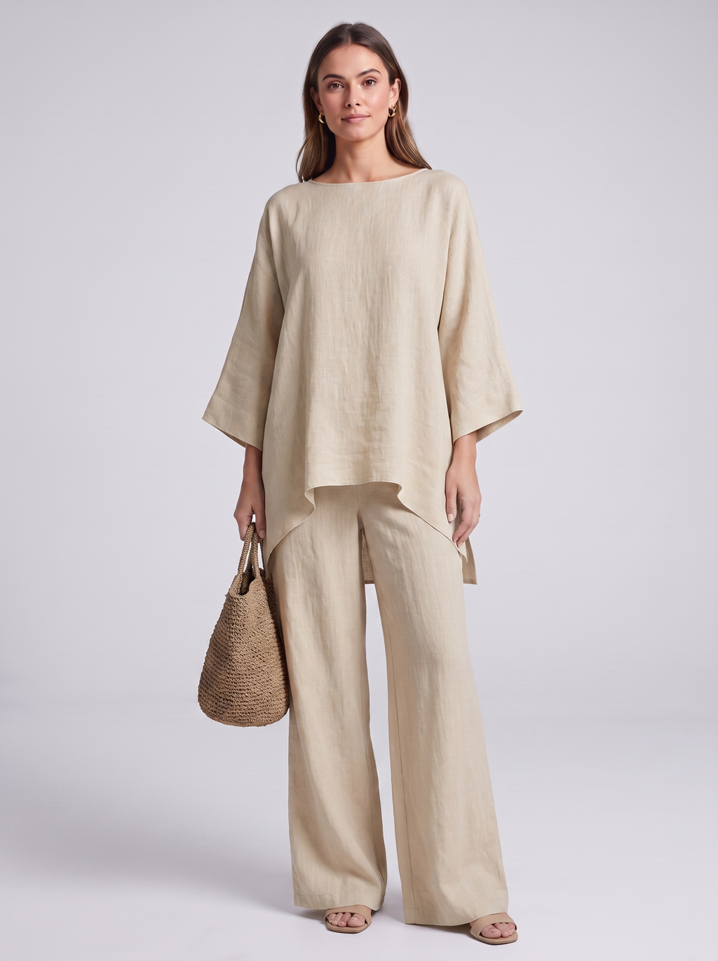 Women's Loungewear Set - Long Sleeve Top & Wide-Leg Trousers