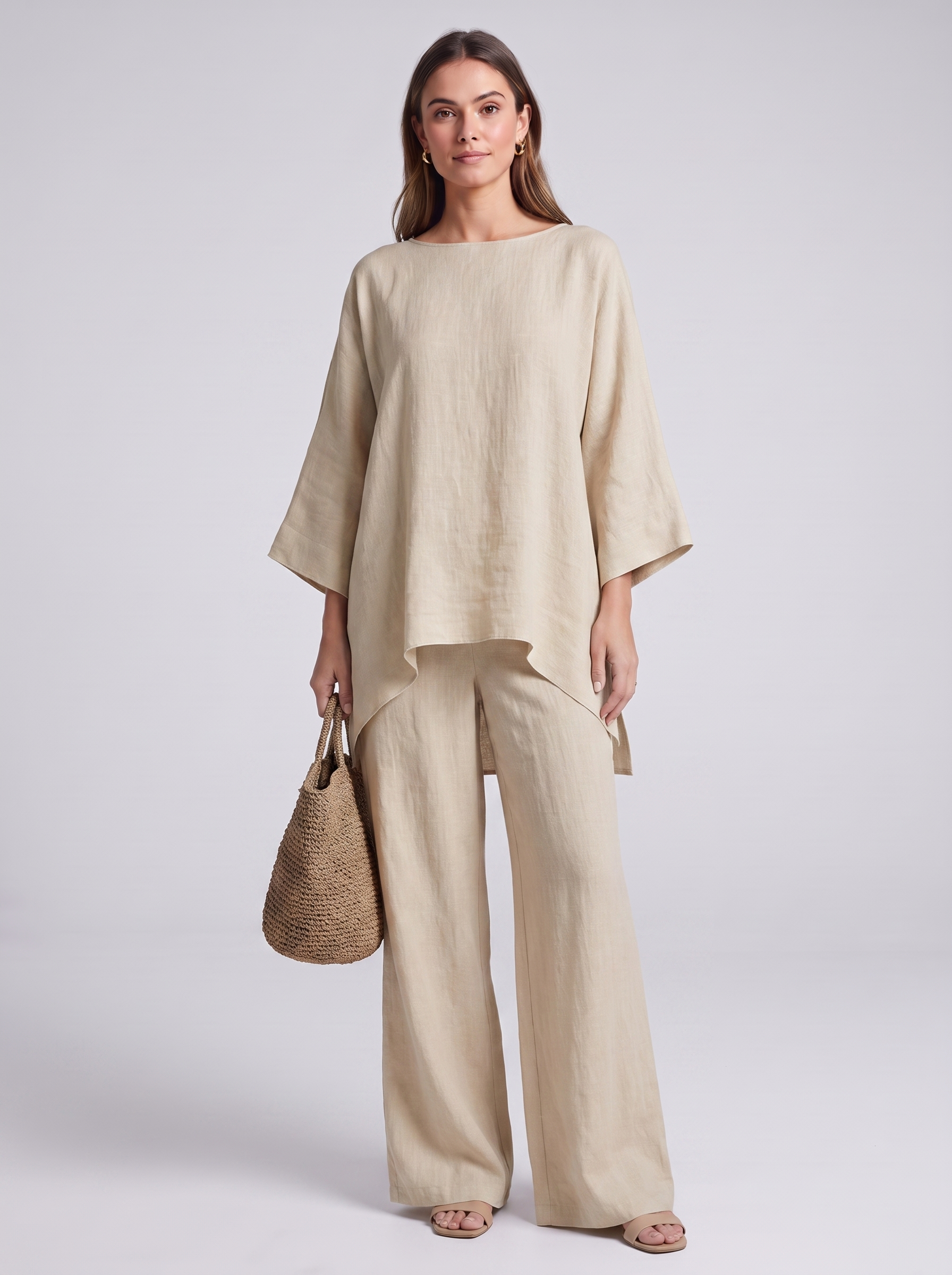 Women's Loungewear Set - Long Sleeve Top & Wide-Leg Trousers