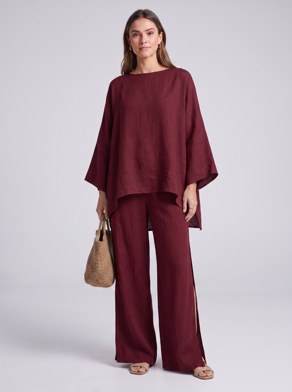 Women's Loungewear Set - Long Sleeve Top & Wide-Leg Trousers