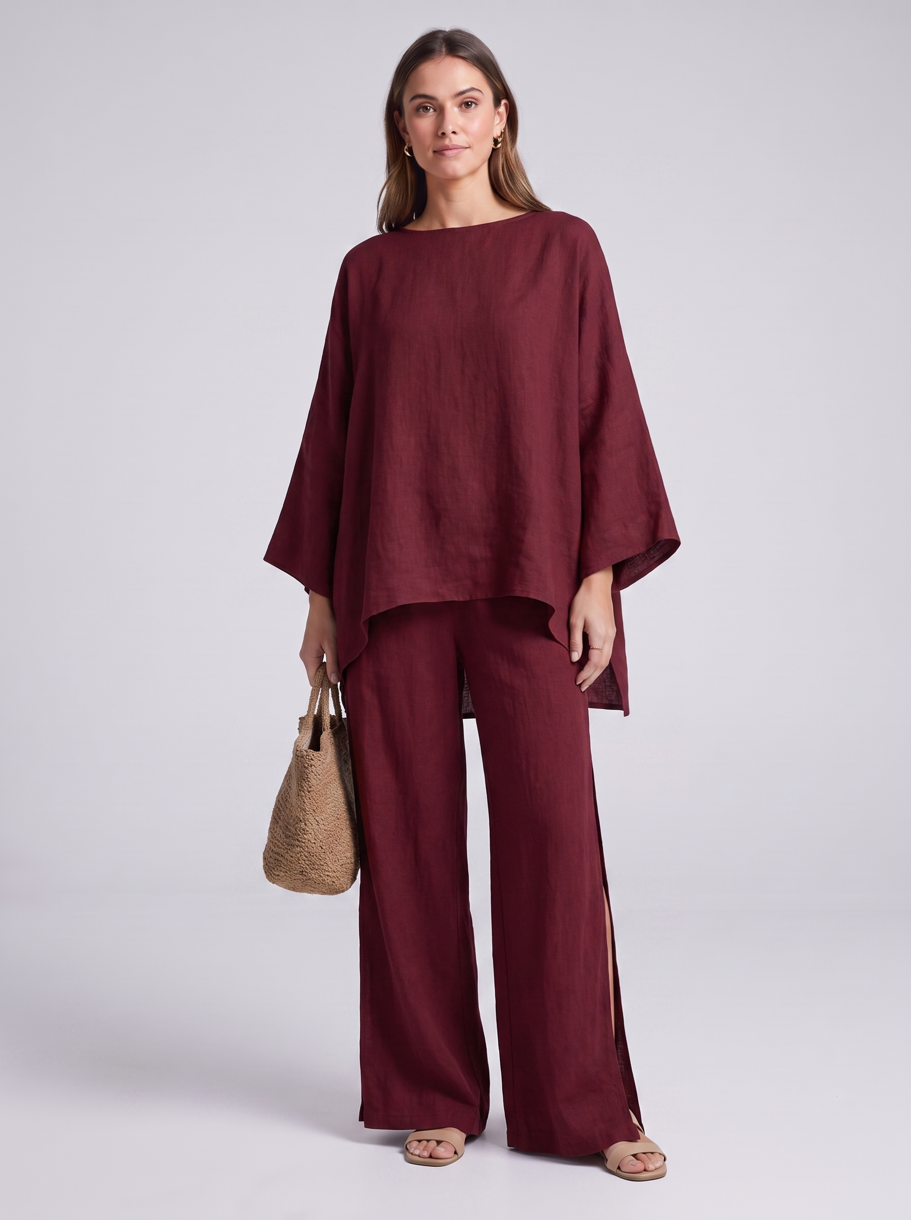 Women's Loungewear Set - Long Sleeve Top & Wide-Leg Trousers