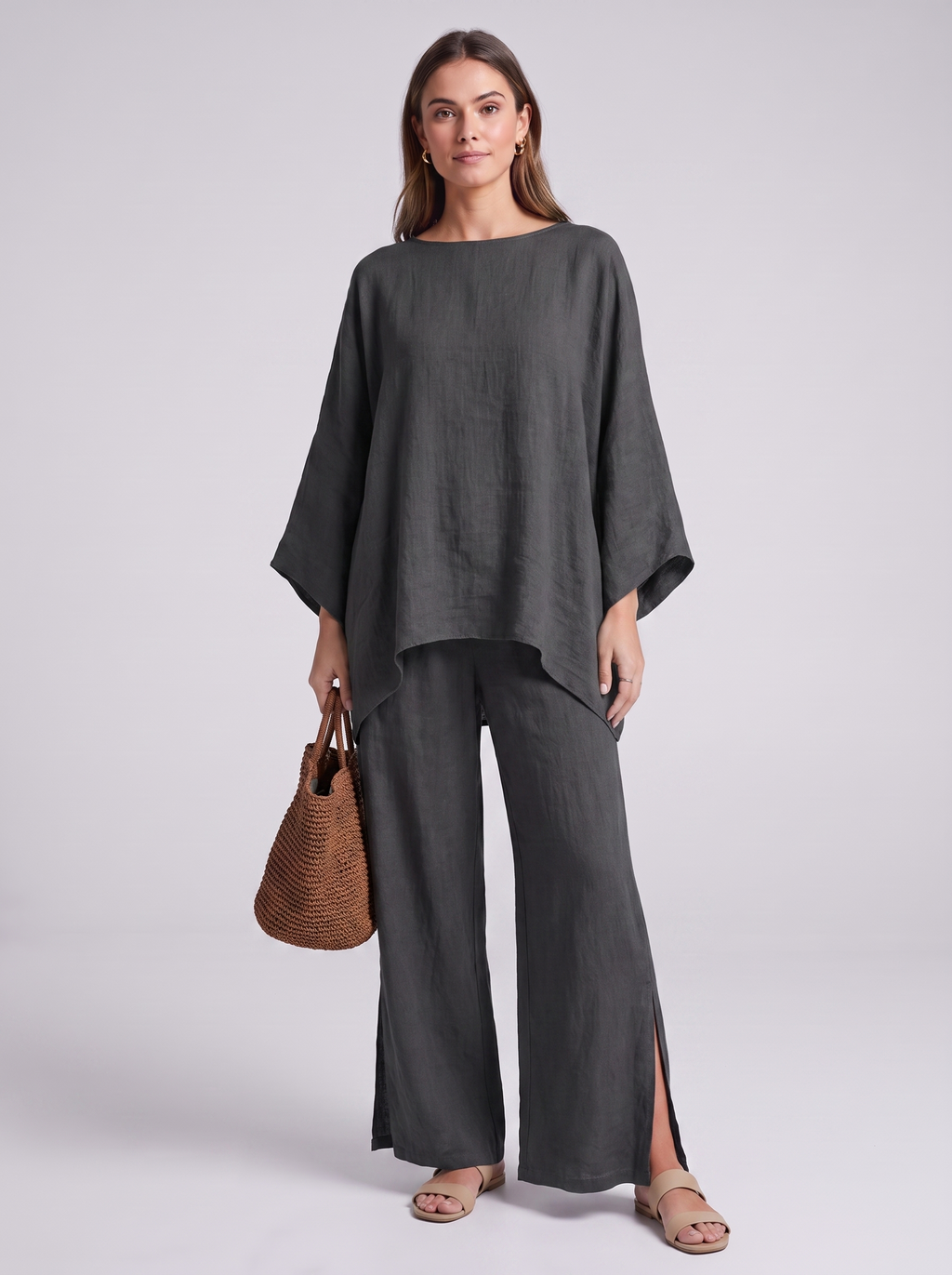 Women's Loungewear Set - Long Sleeve Top & Wide-Leg Trousers