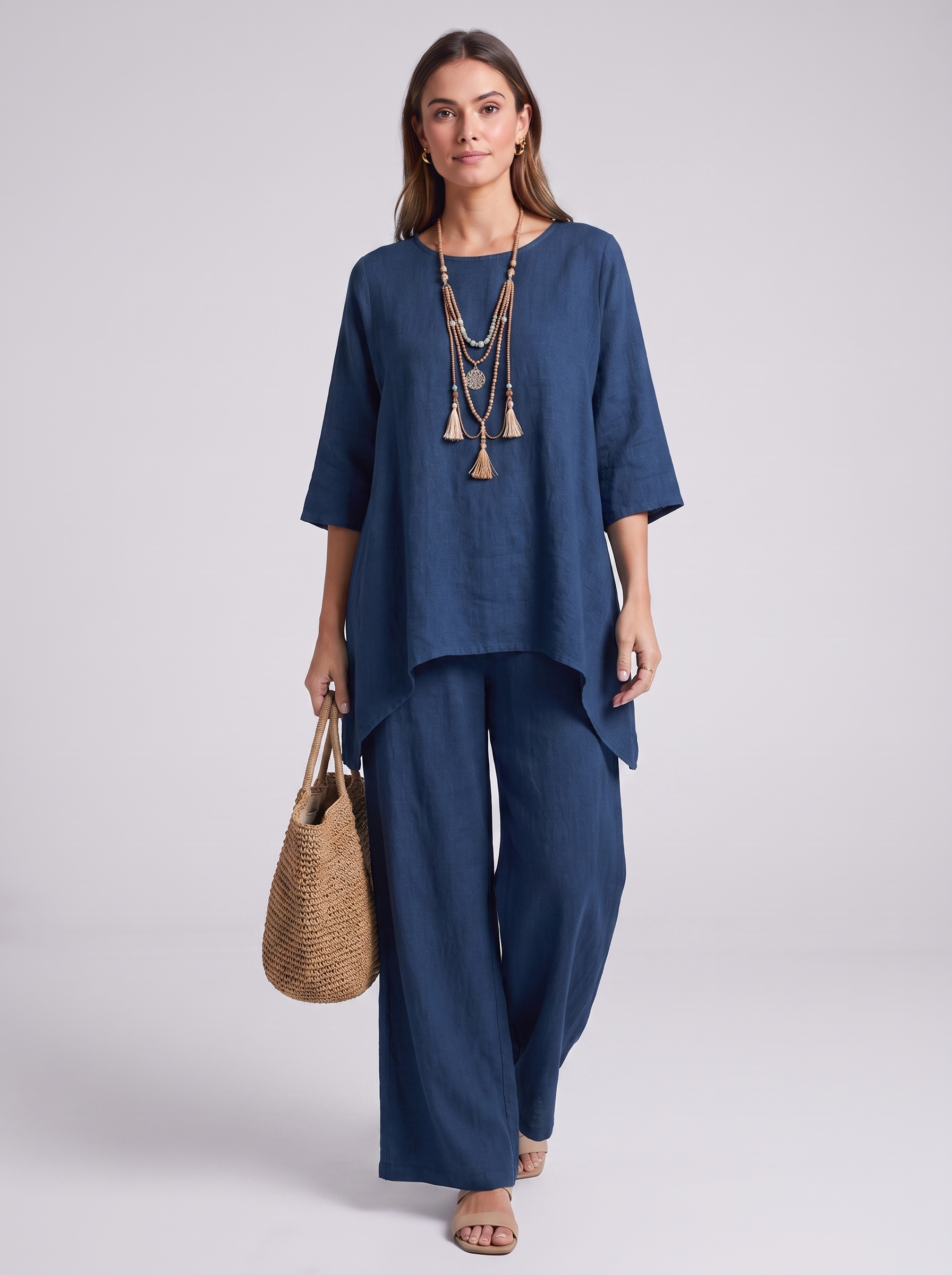Women's Loungewear Set - Long Sleeve Top & Wide-Leg Trousers