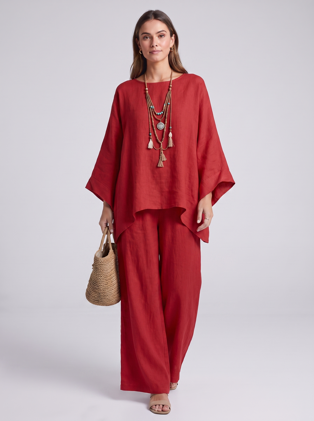 Women's Loungewear Set - Long Sleeve Top & Wide-Leg Trousers