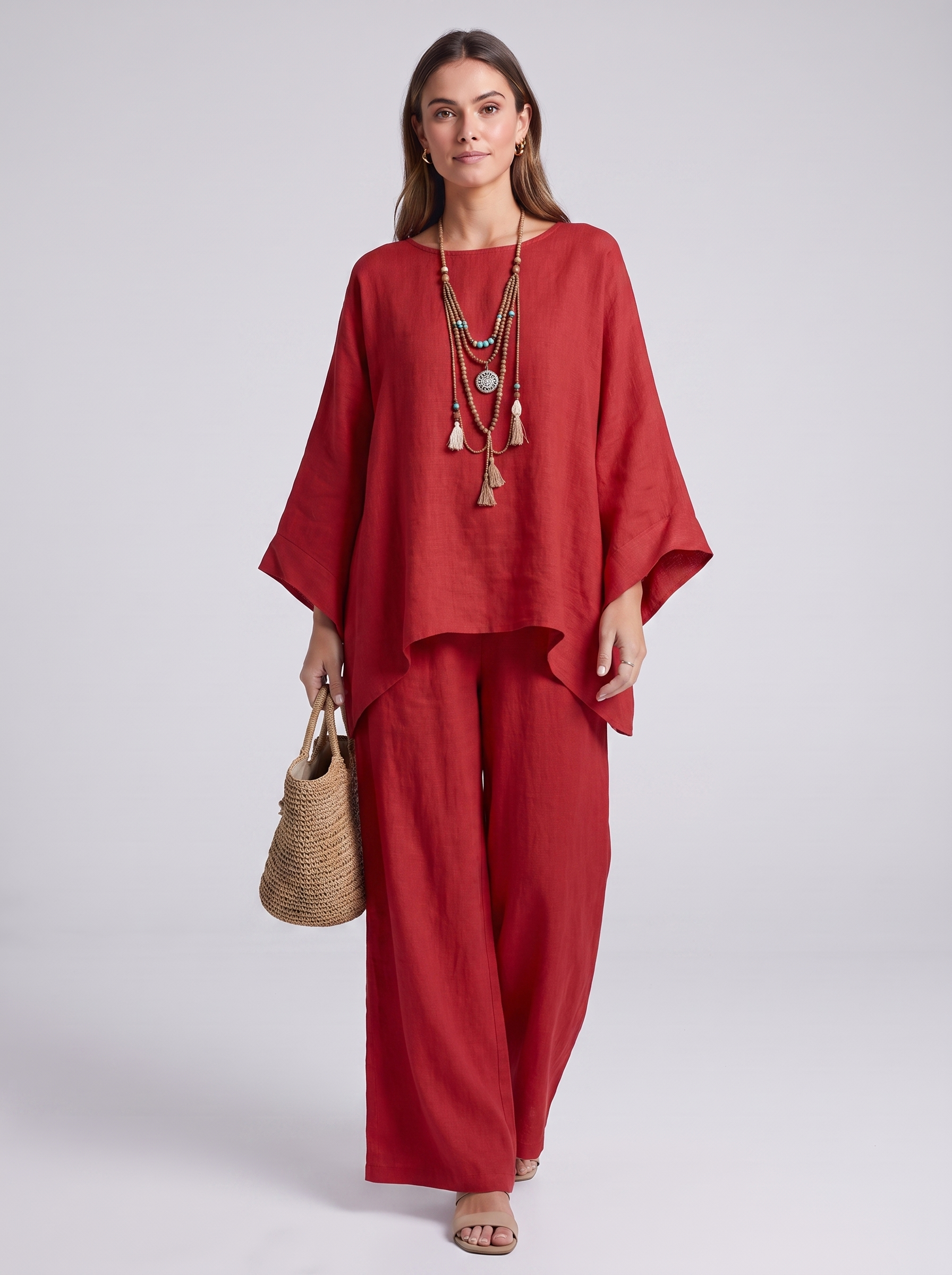 Women's Loungewear Set - Long Sleeve Top & Wide-Leg Trousers