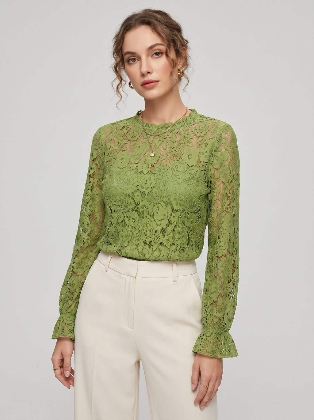 Women's Lace Hollow Long Sleeve Shirt