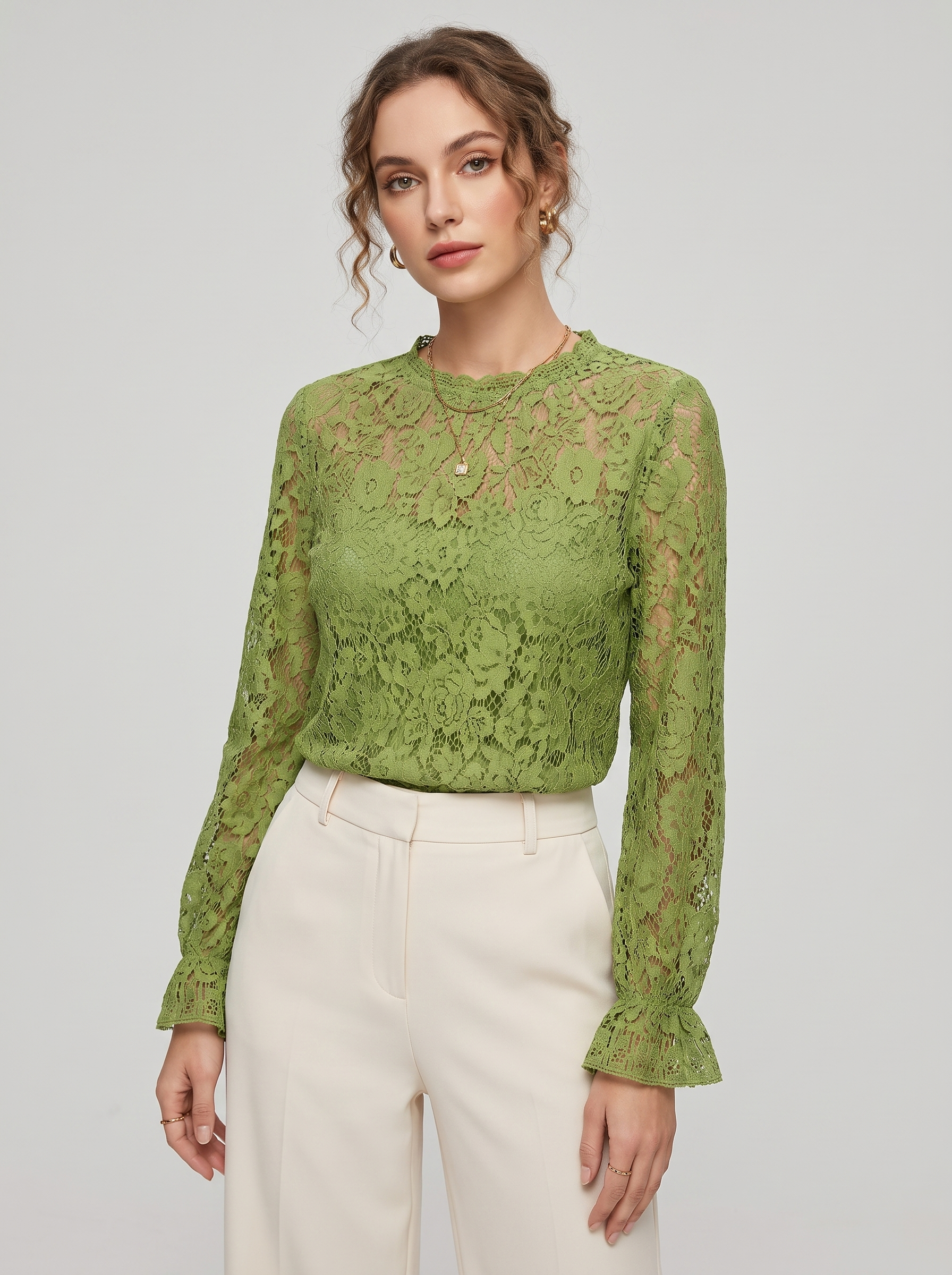 Women's Lace Hollow Long Sleeve Shirt