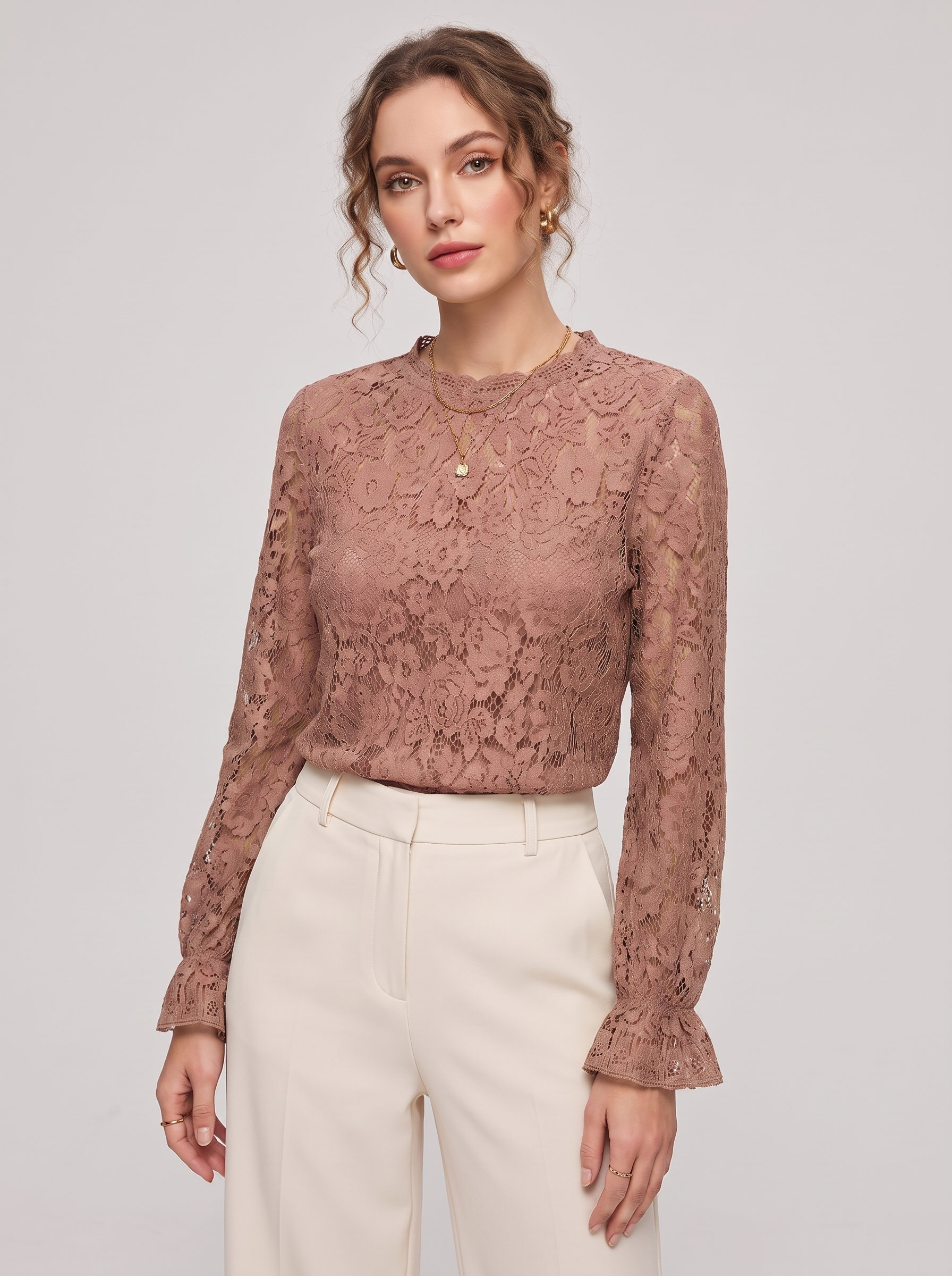 Women's Lace Hollow Long Sleeve Shirt
