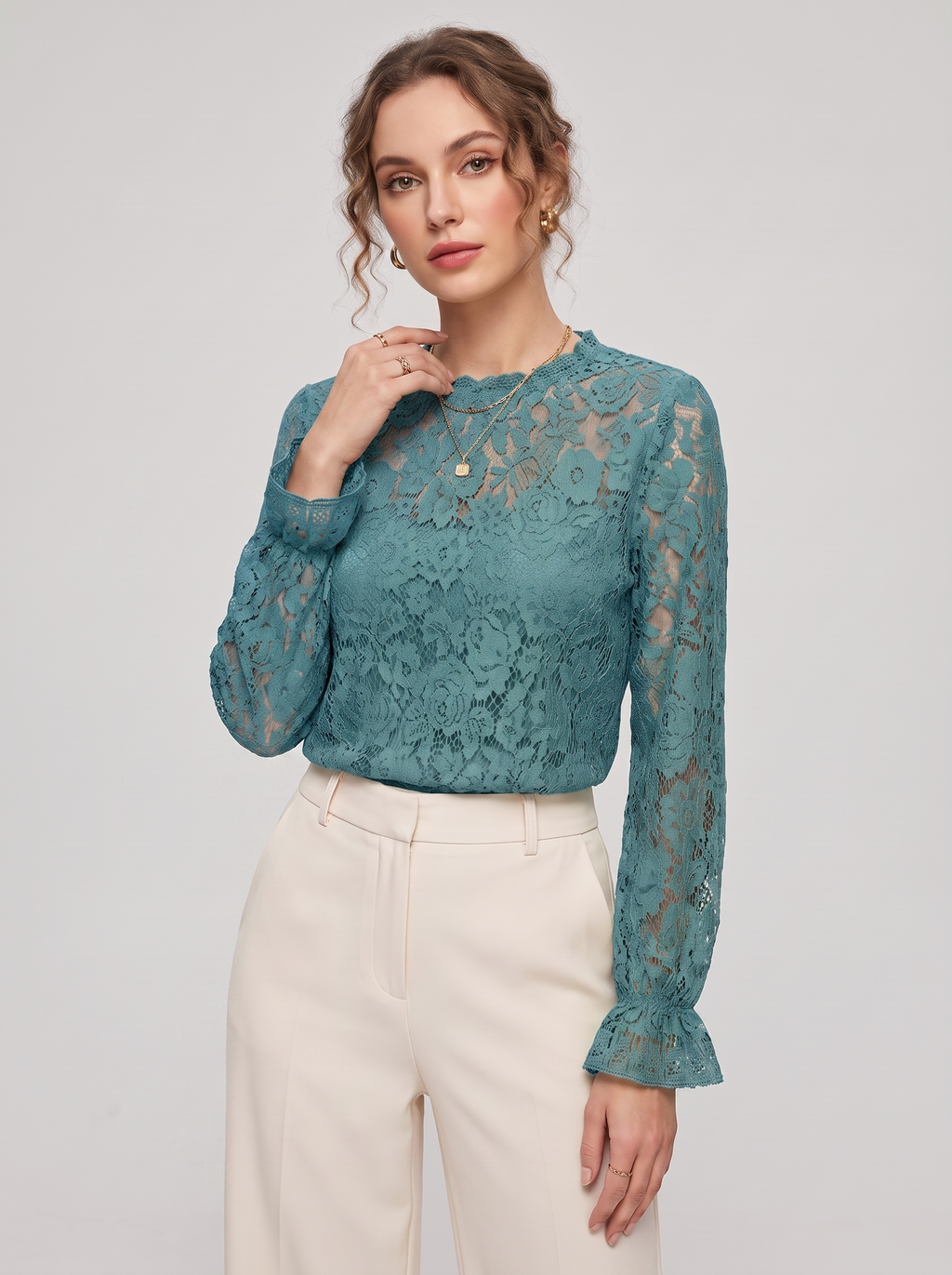 Women's Lace Hollow Long Sleeve Shirt