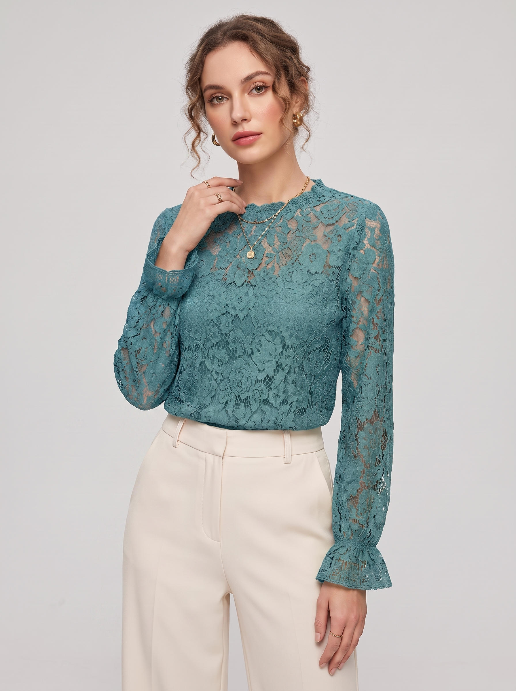 Women's Lace Hollow Long Sleeve Shirt
