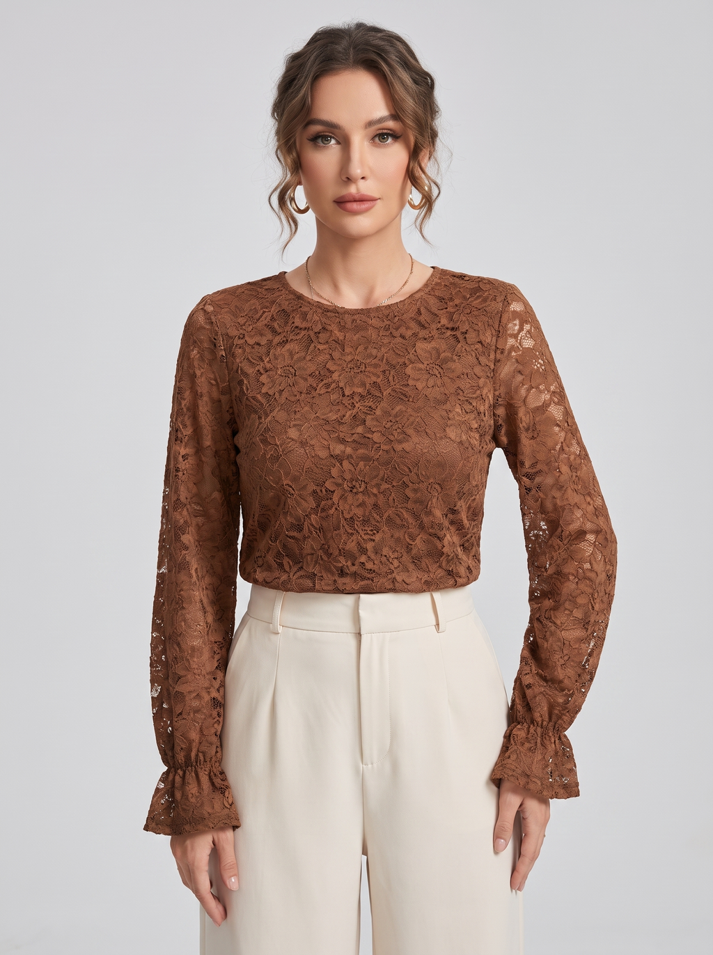 Women's Lace Hollow Long Sleeve Shirt