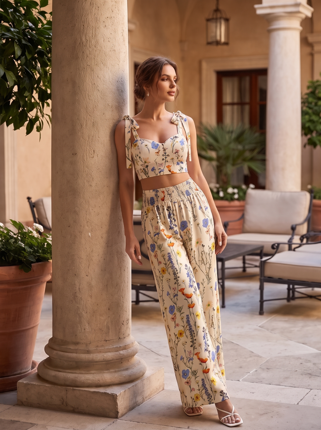 Women's Loungewear Set - Printed Camisole and Pants for Comfort